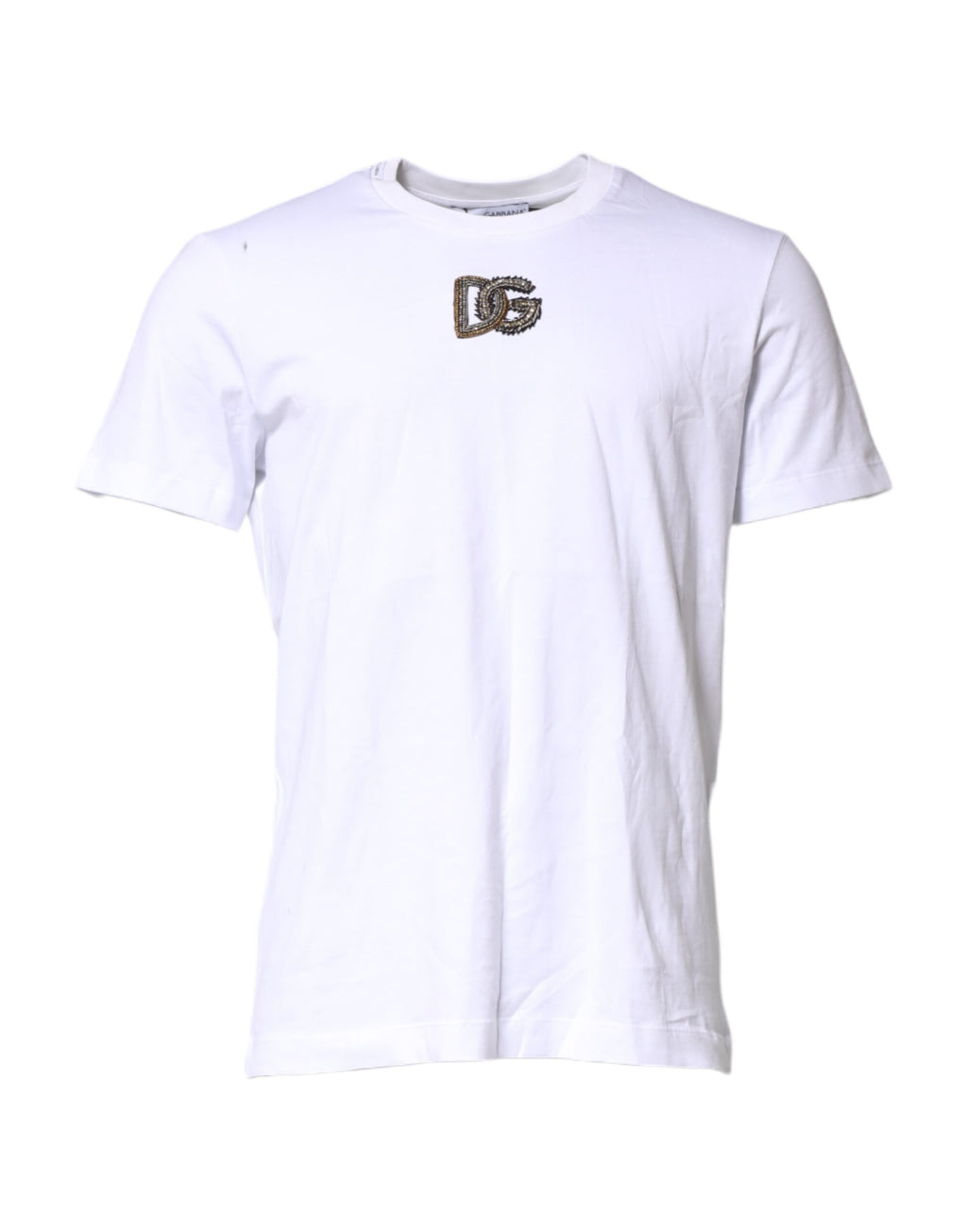 White Logo Embroidery Crew Neck T-shirt