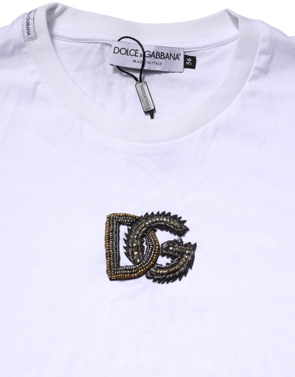 White Logo Embroidery Crew Neck T-shirt