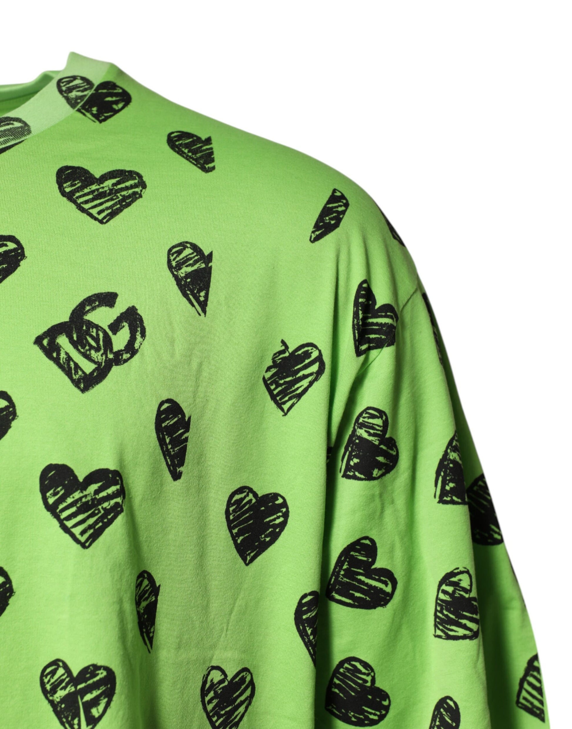 Green Heart Print Cotton Crew Neck T-shirt
