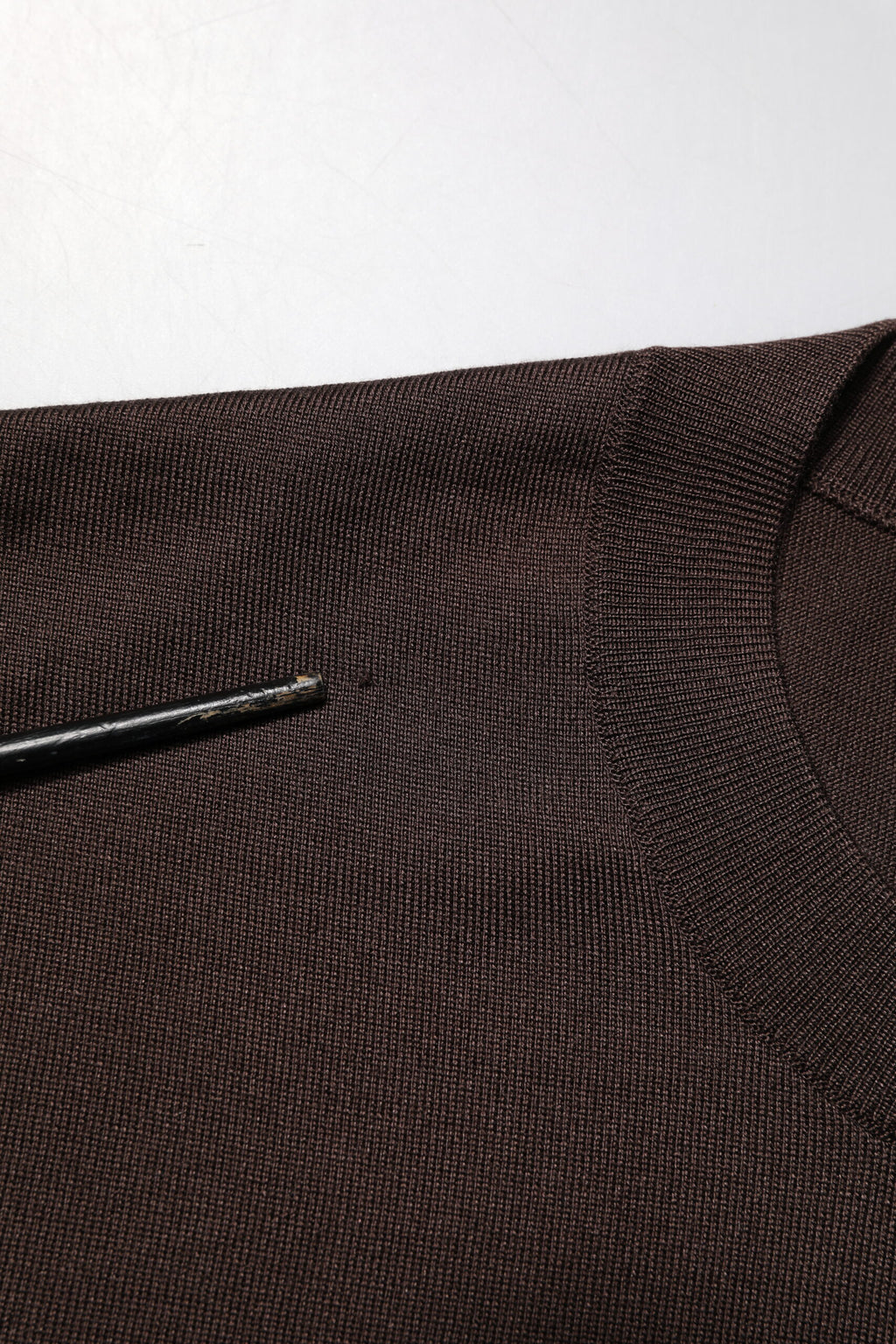 Brown Silk Logo Embroidery Crew Neck T-shirt