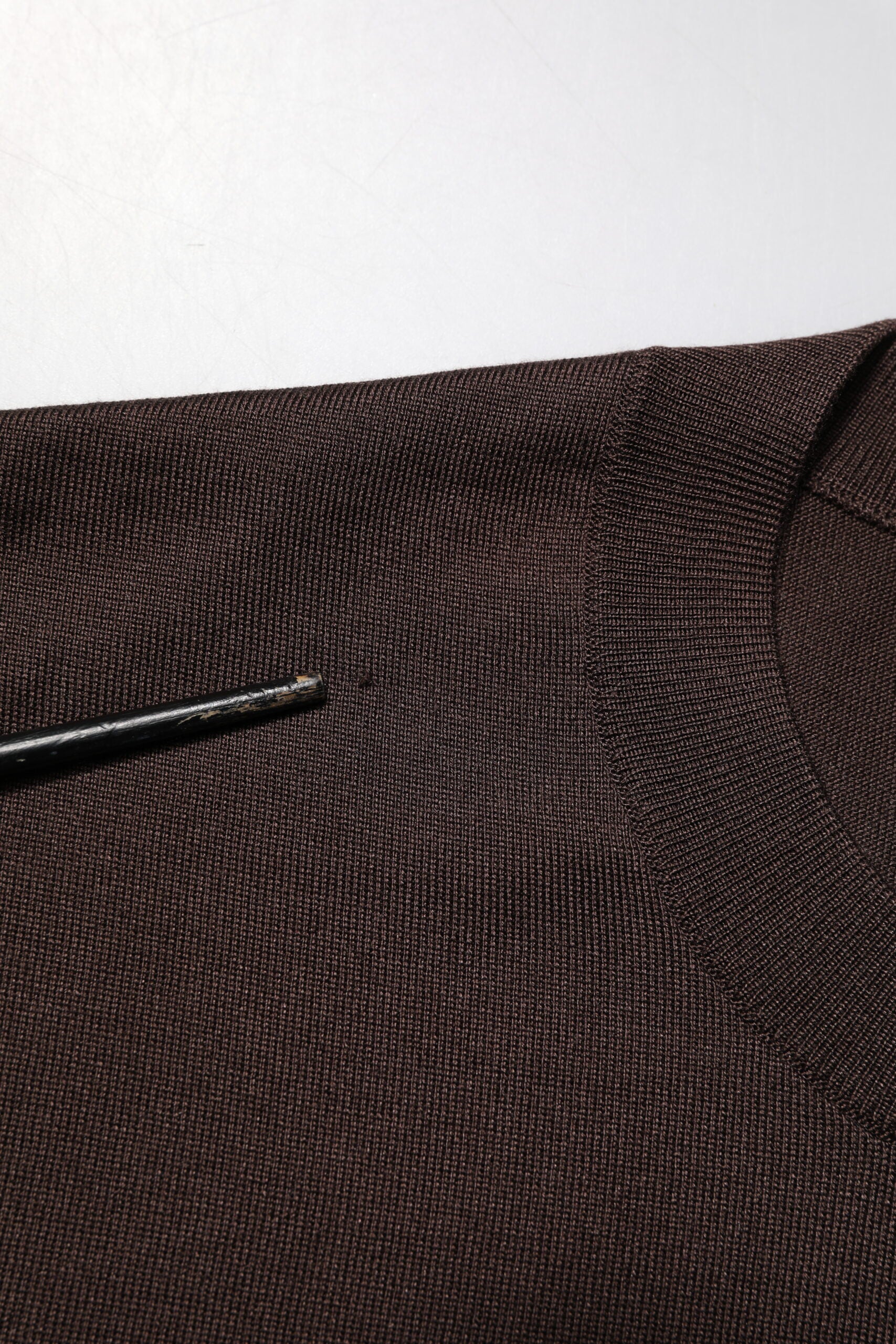 Brown Silk Logo Embroidery Crew Neck T-shirt