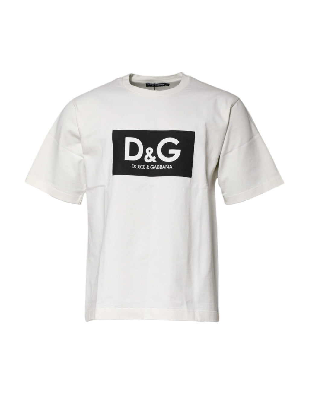 White Cotton DG Logo Print Round Neck T-shirt
