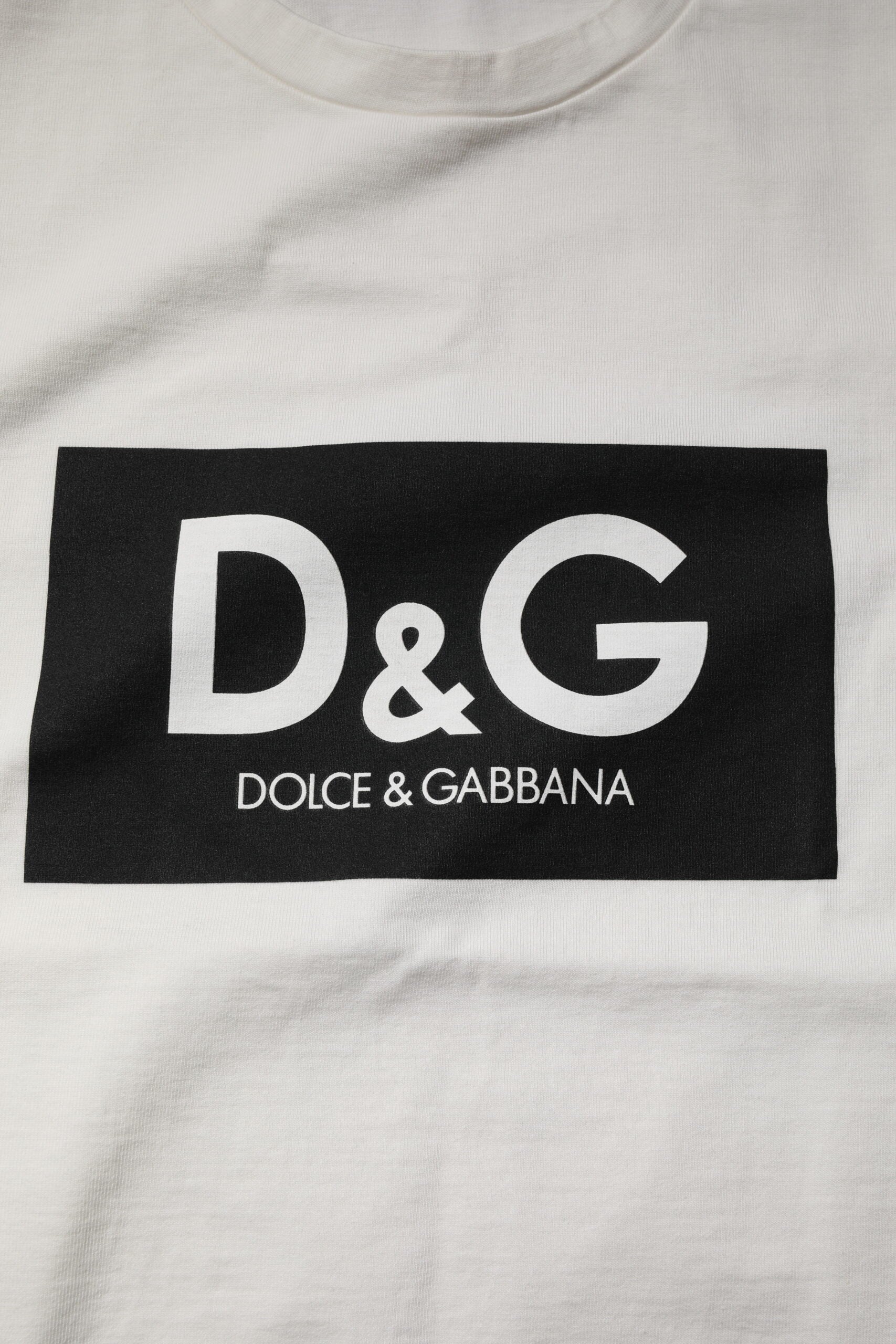White Cotton DG Logo Print Round Neck T-shirt