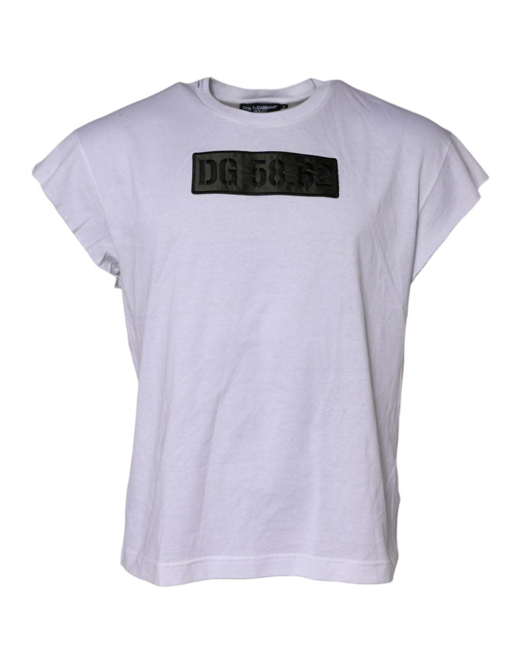 White Logo Embroidery Round Neck T-shirt