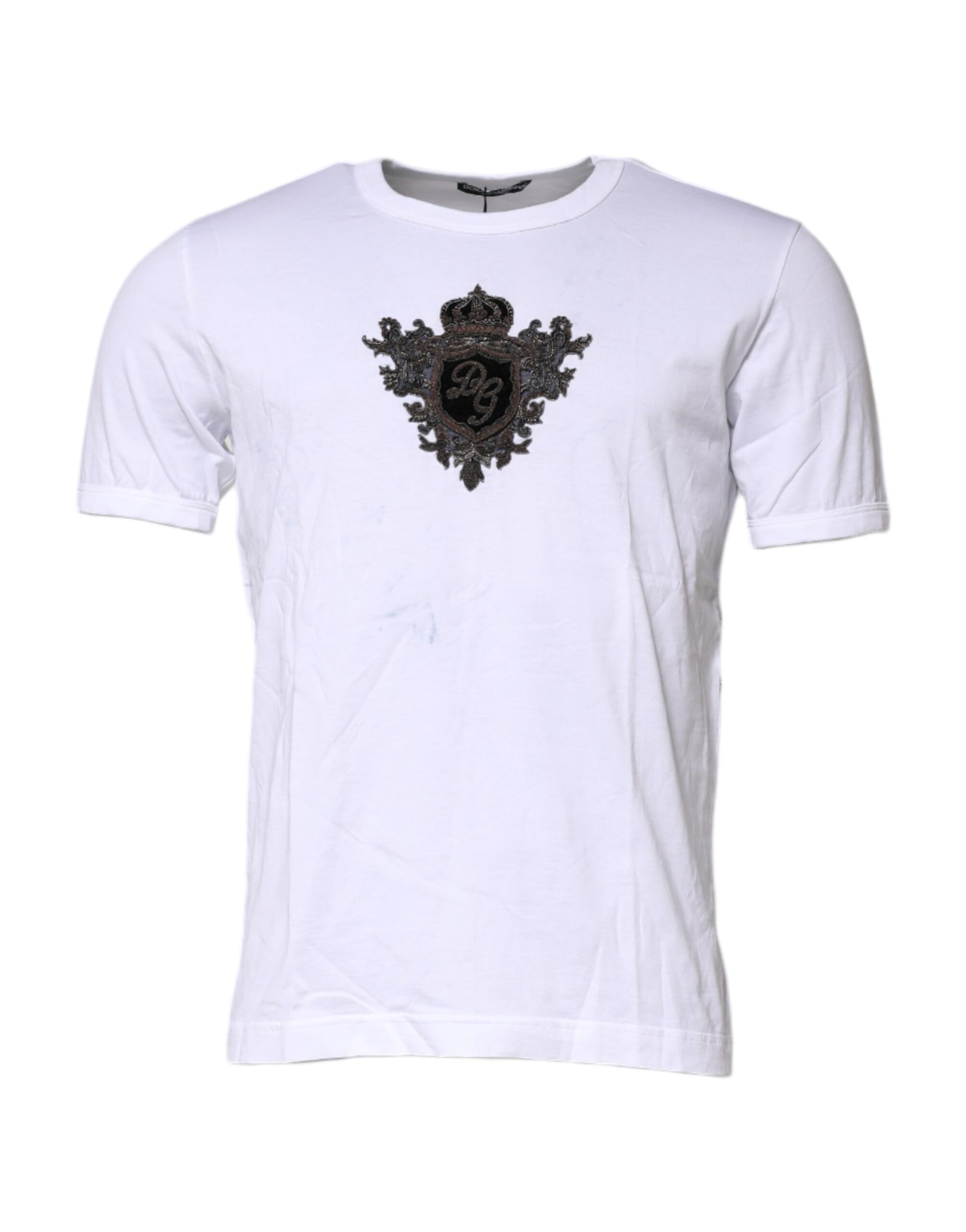 White Cotton Embroidered Round Neck T-shirt