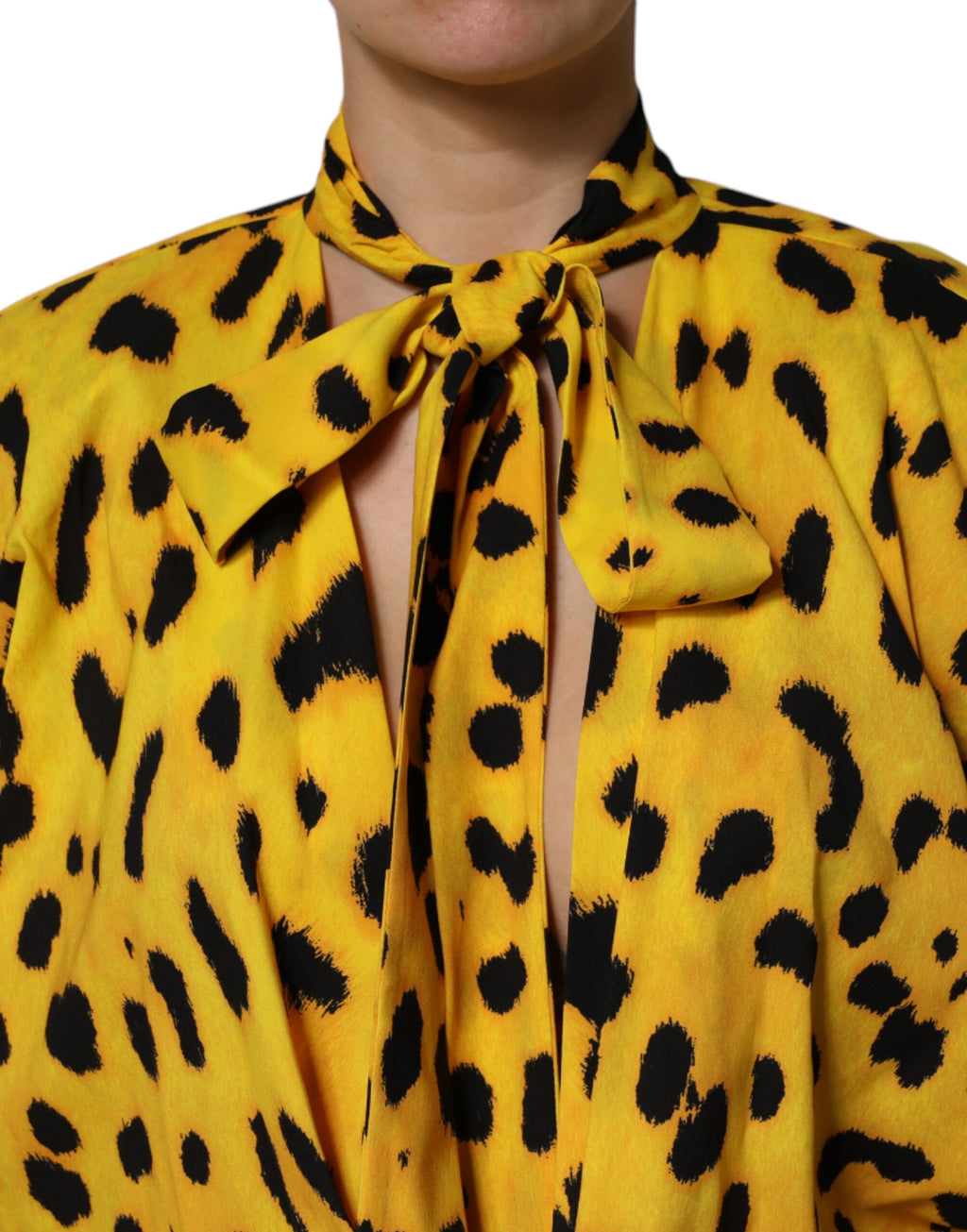 Yellow Leopard Long Sleeves Jumpsuit Dress