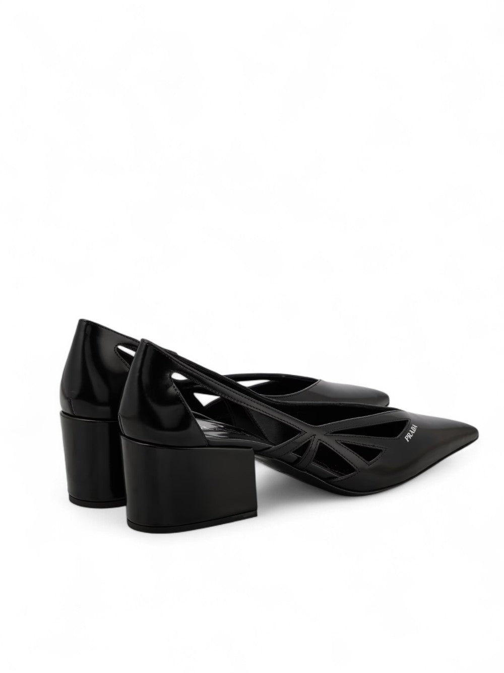 Black Leather Cut-Out Pumps 55