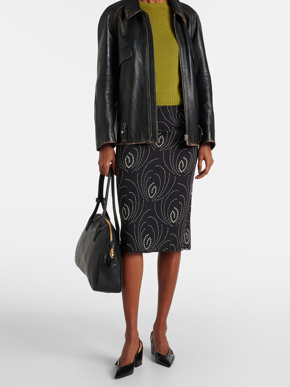 Black Leather Cut-Out Pumps 55