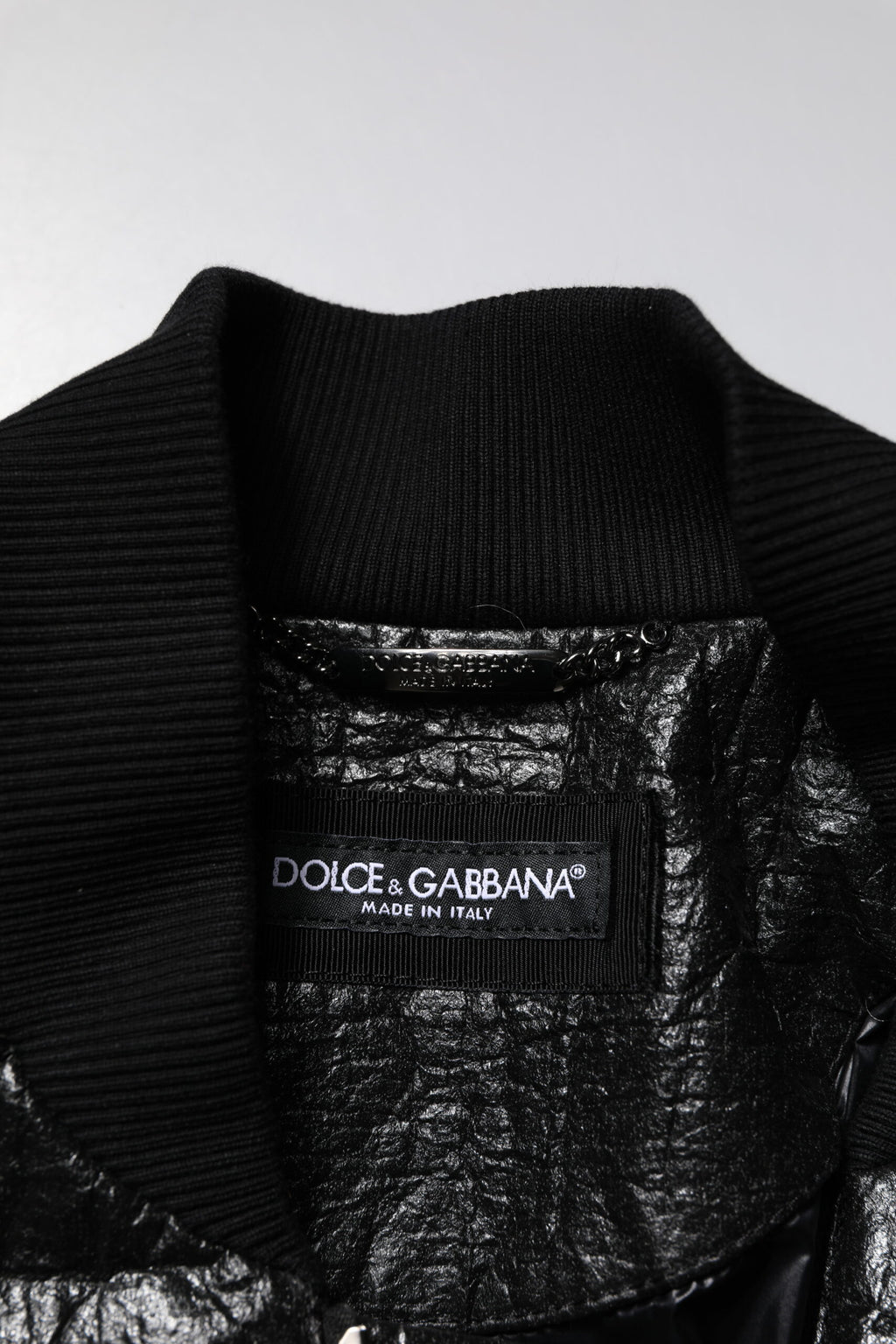 Black Logo Plaque Bomber Full Zipper Jacket