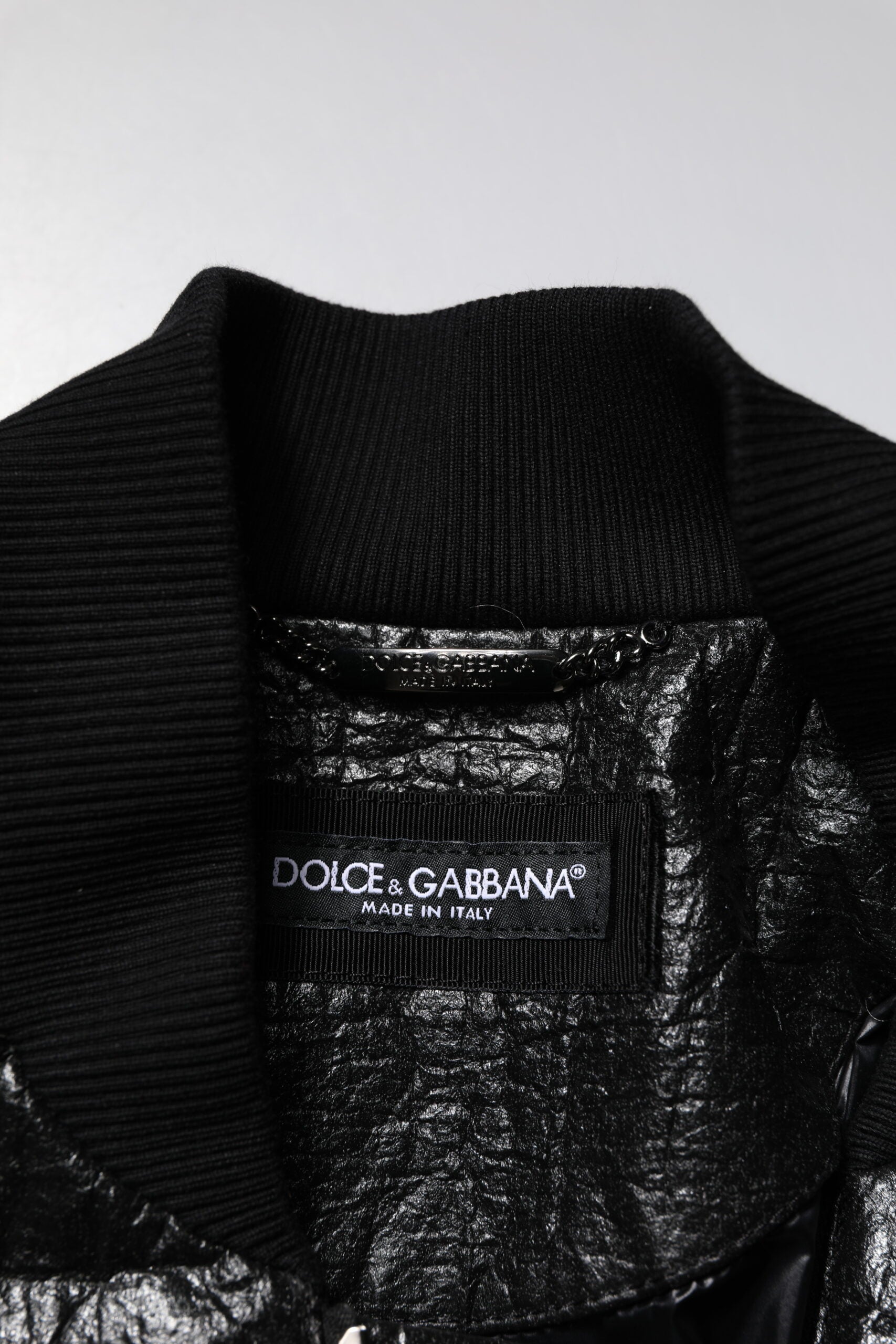 Black Logo Plaque Bomber Full Zipper Jacket