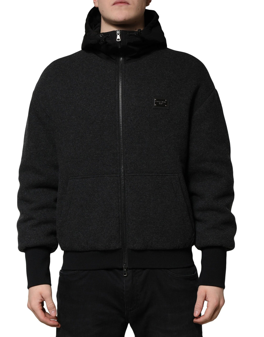 Black DG Logo Plaque Hooded Bomber Jacket