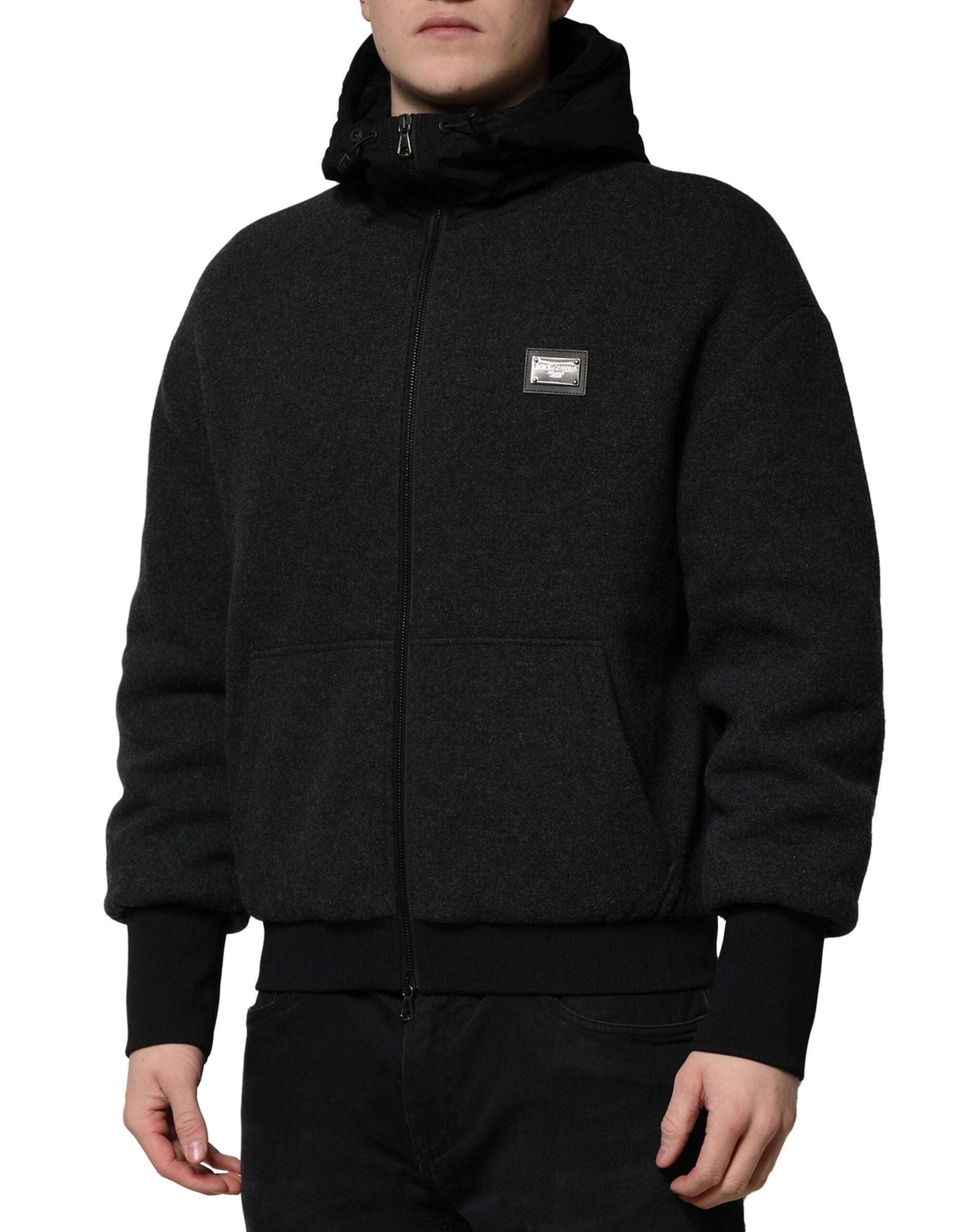 Black DG Logo Plaque Hooded Bomber Jacket