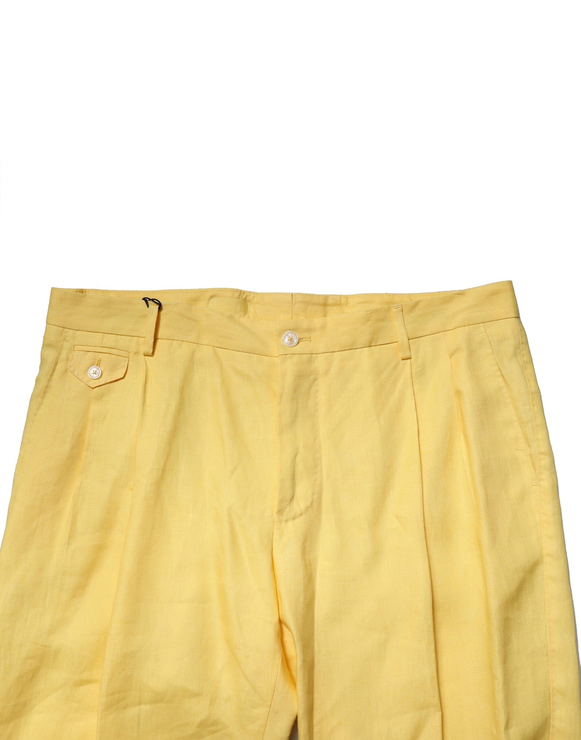 Yellow Flax Tapered Dress Men Pants