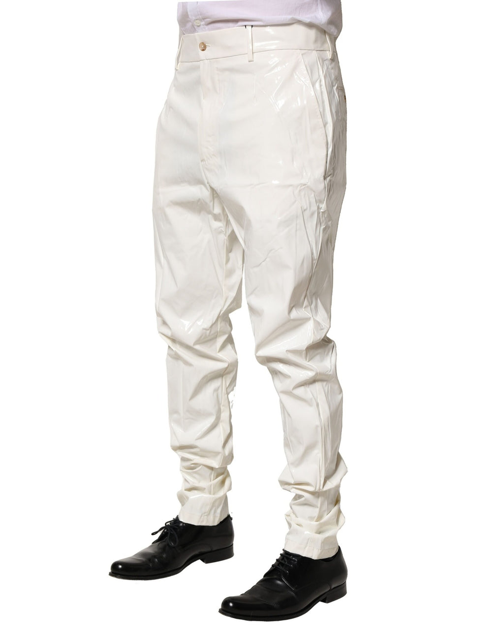 White Nylon Tapered Dress Men Pants