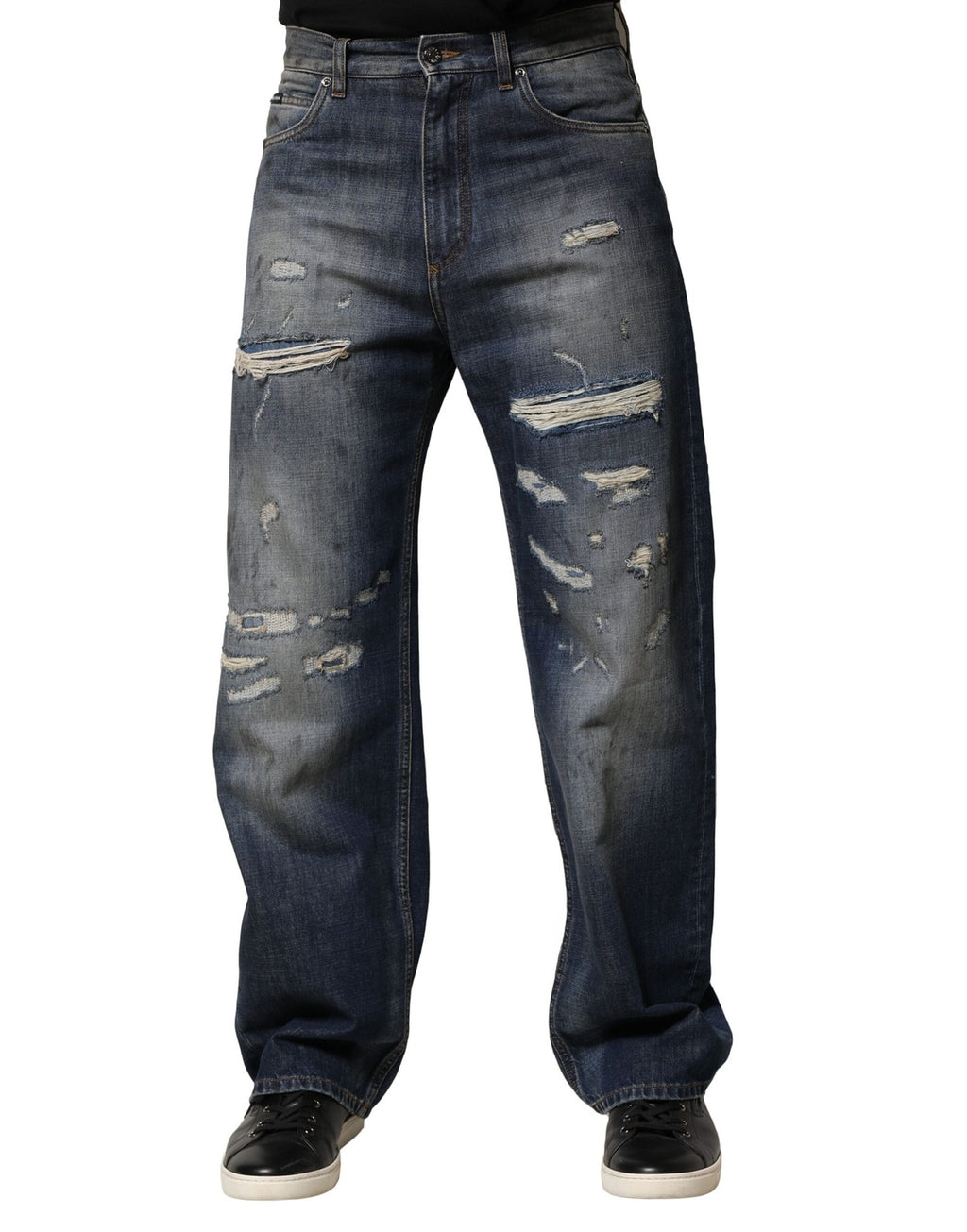 Blue Washed Tattered Cotton Men Jeans