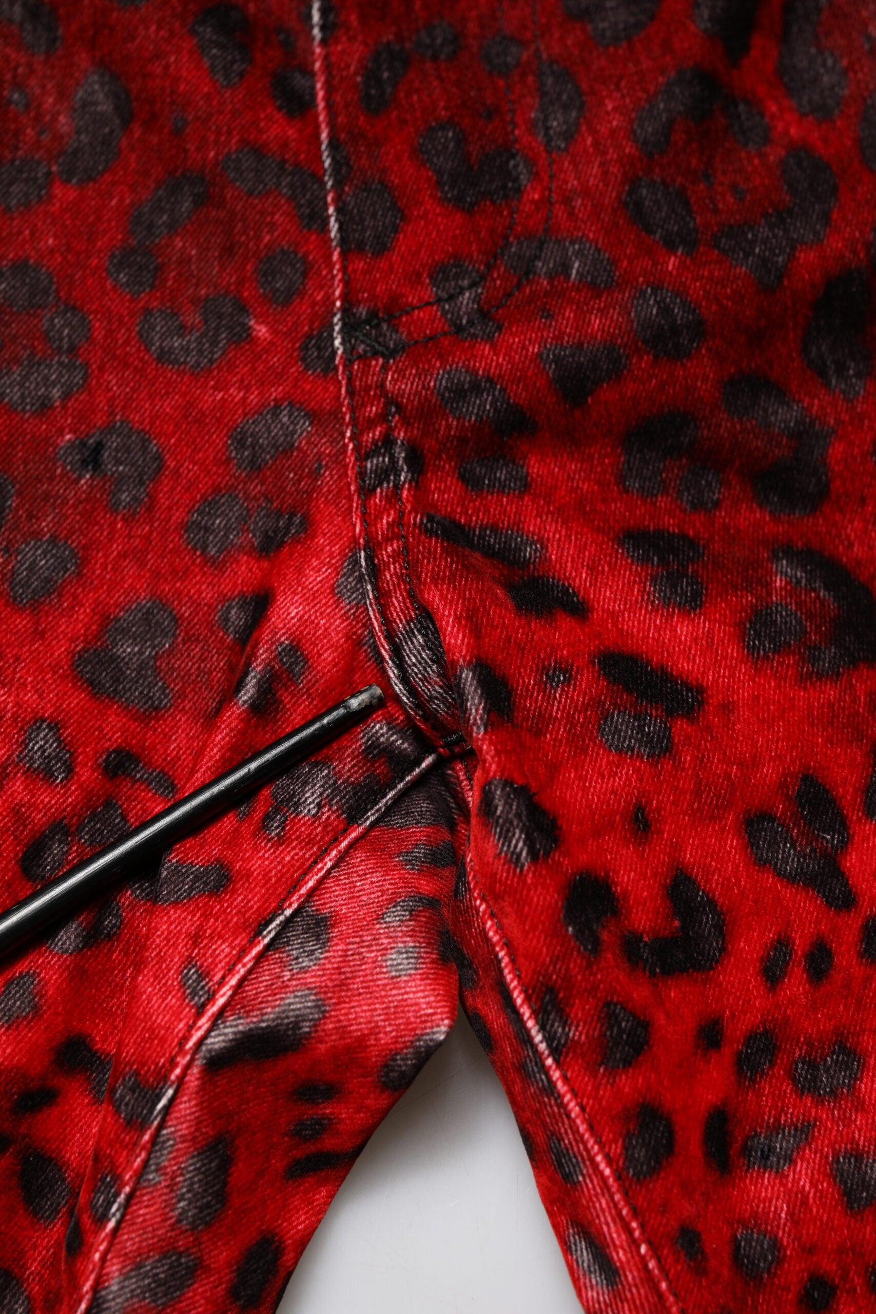 Red Leopard Print Cotton Skinny Denim Jeans