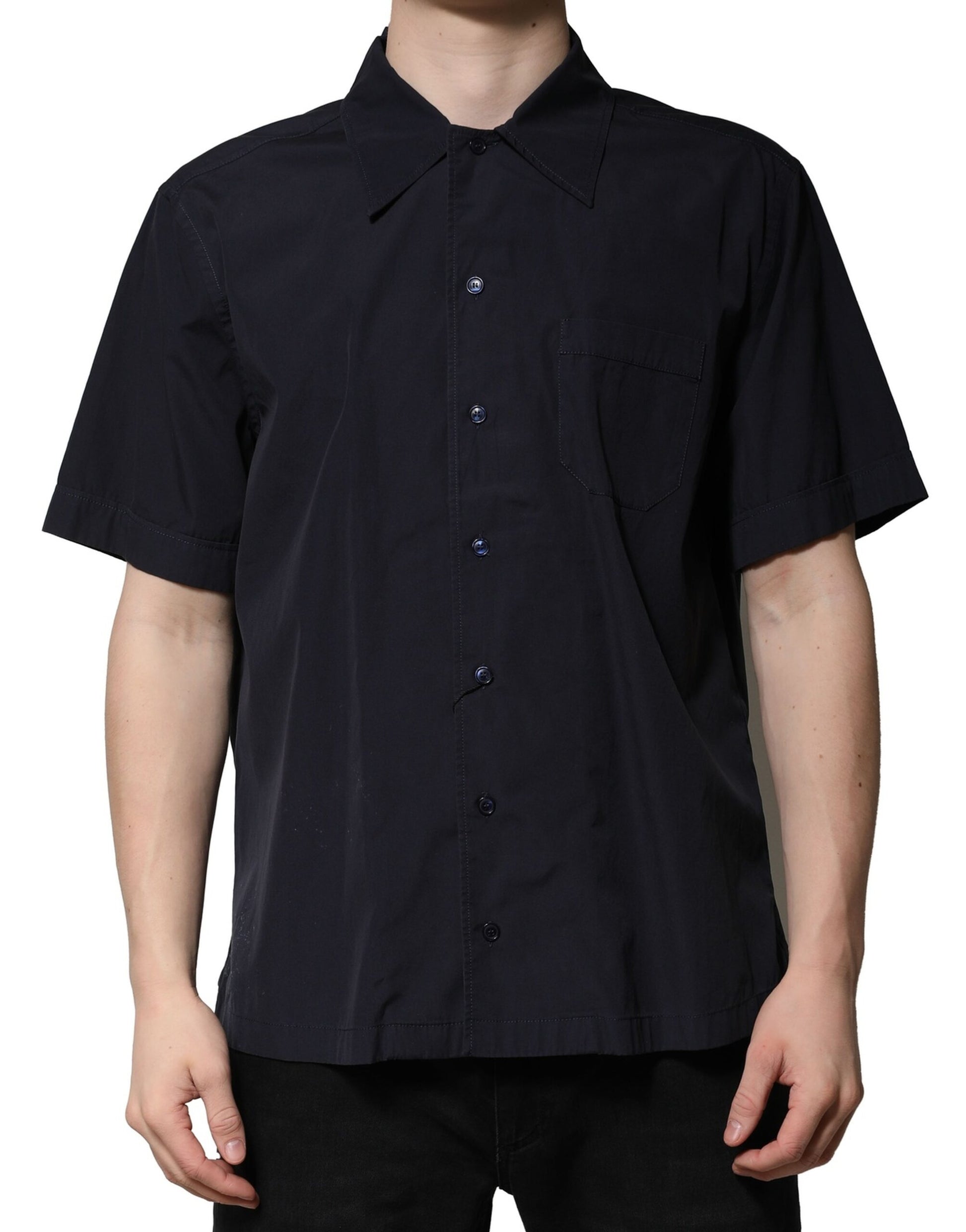 Dark Blue Cotton Short Sleeves Casual Shirt