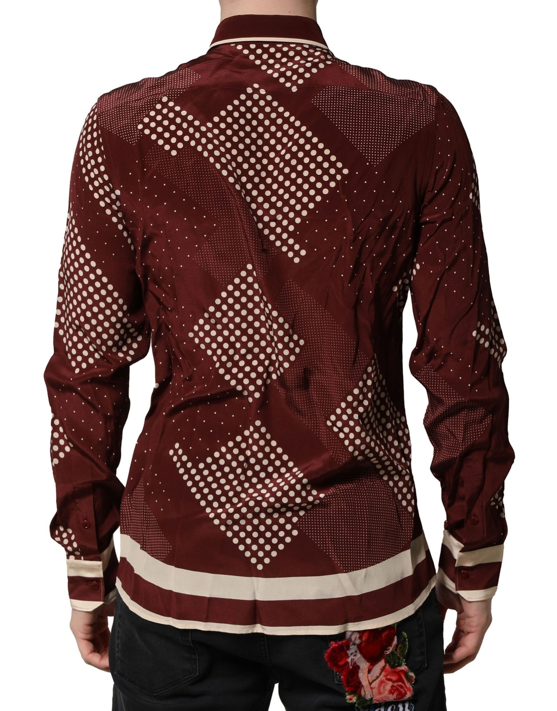 Maroon Dotted Silk Long Sleeve Casual Shirt