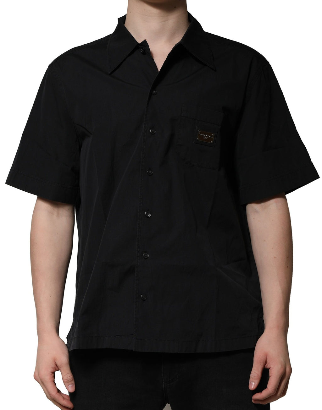 Black Cotton Short Sleeve Buttoned Casual Shirt