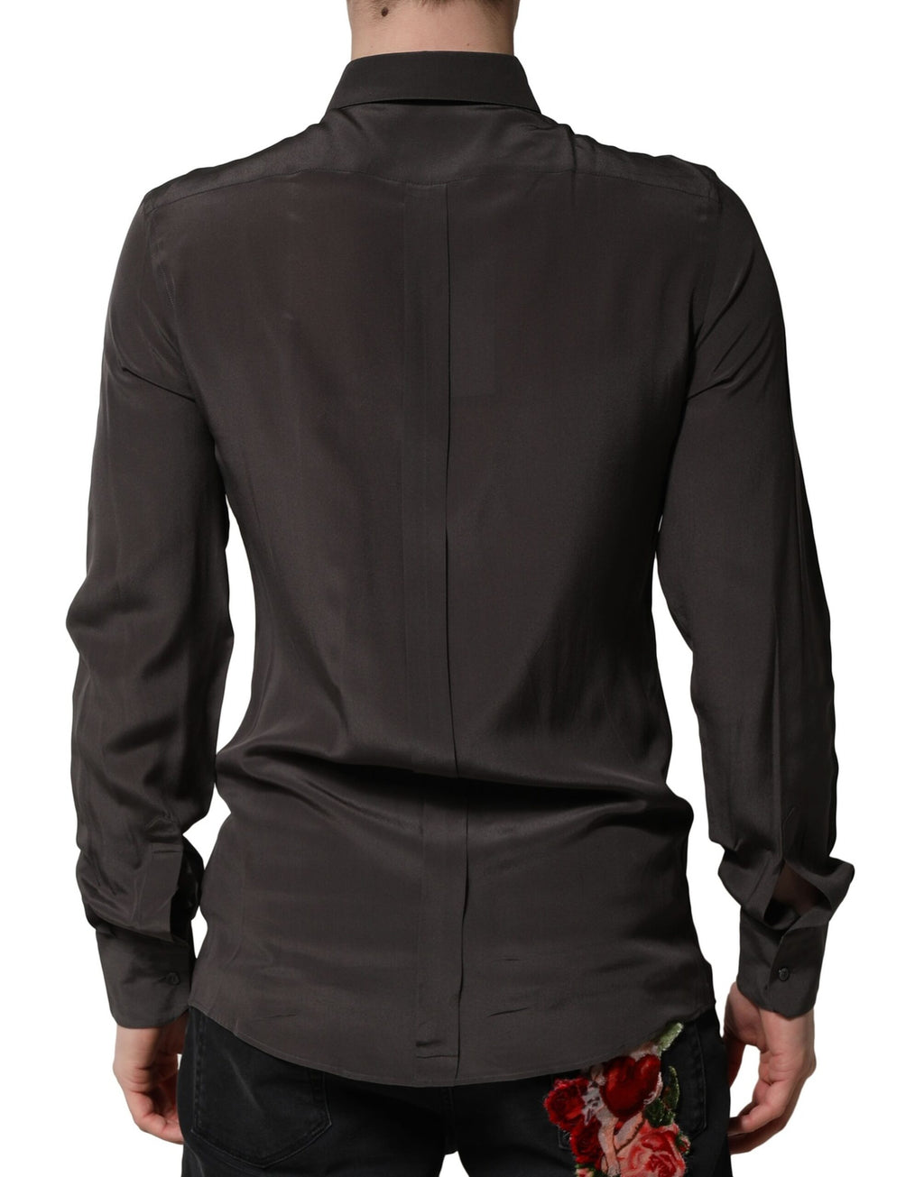 Dark Brown Silk GOLD Men Dress Formal Shirt