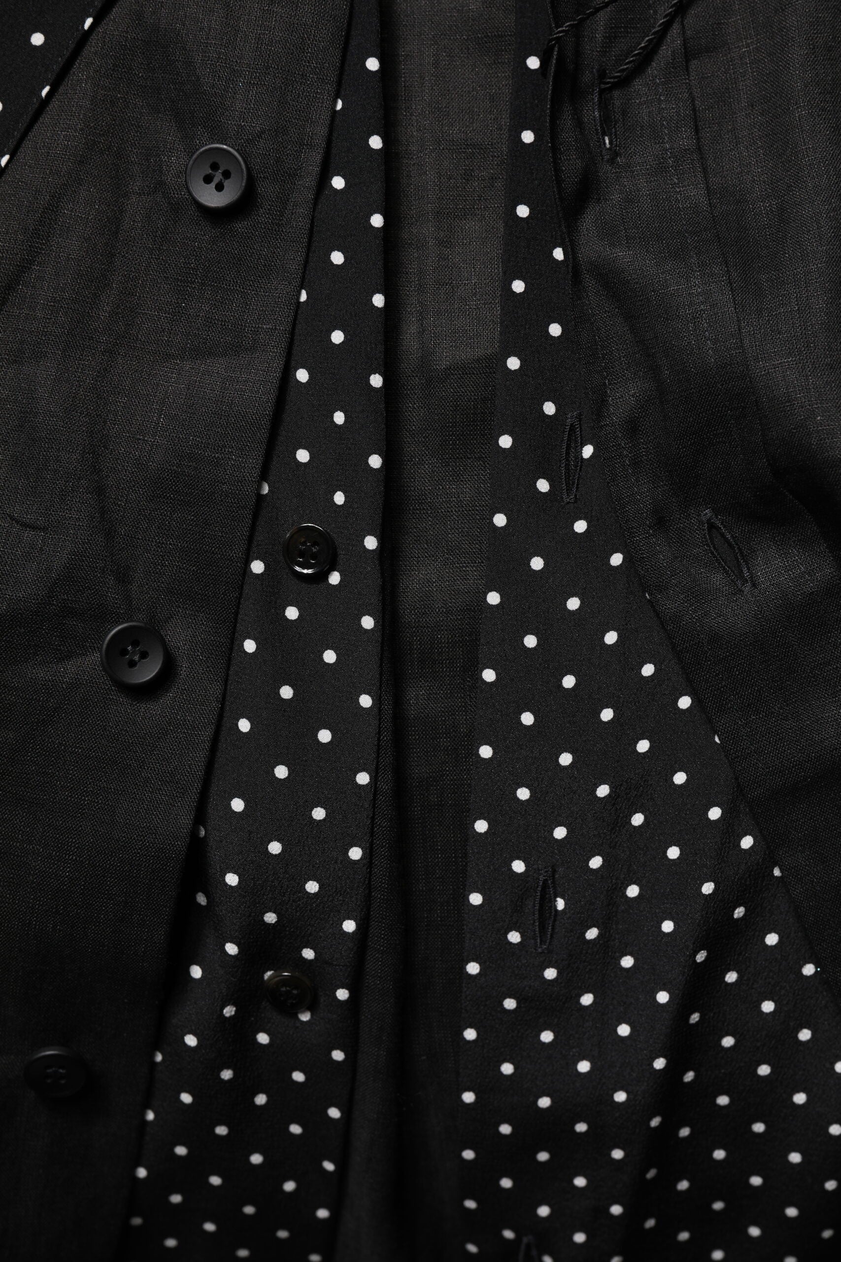 Black Polka Dot Collar Tie Neck Casual Shirt