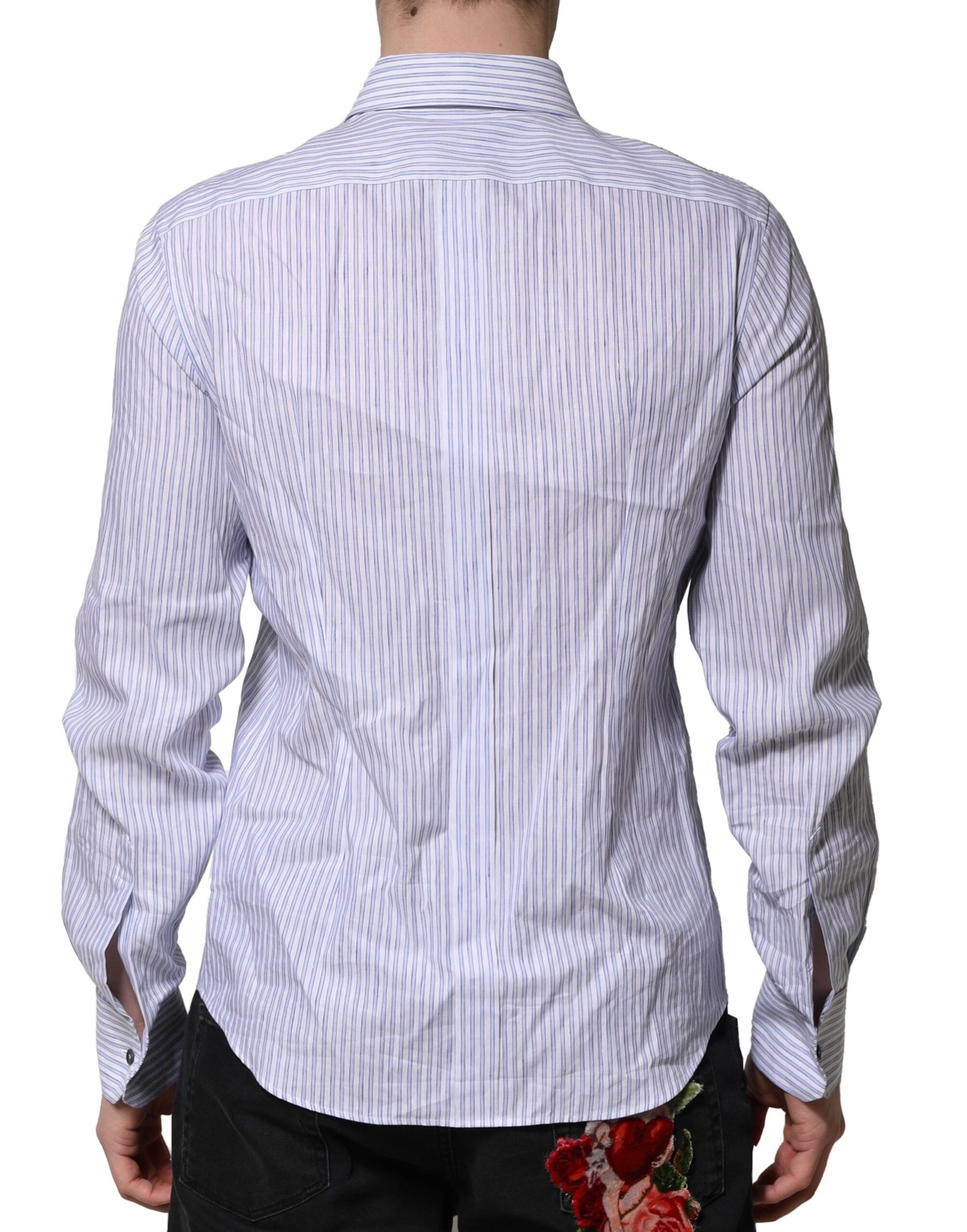 White Blue Striped Cotton Dress Formal Shirt