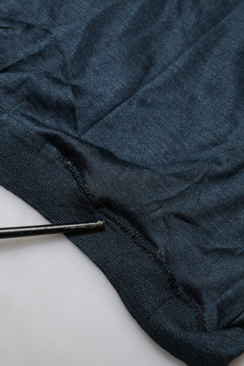 Dark Blue Silk Logo Patch Crew Neck T-shirt