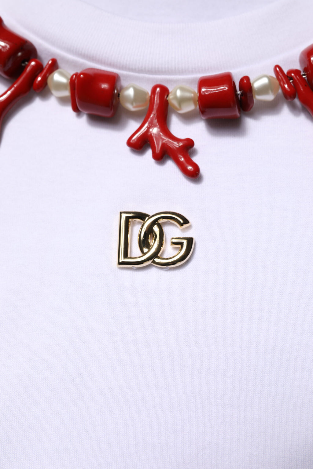 White Embellished Cotton Crew Neck T-shirt