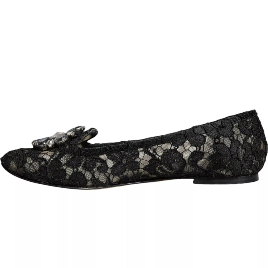 Black Lace Crystal Ballet Flats Loafer Shoes