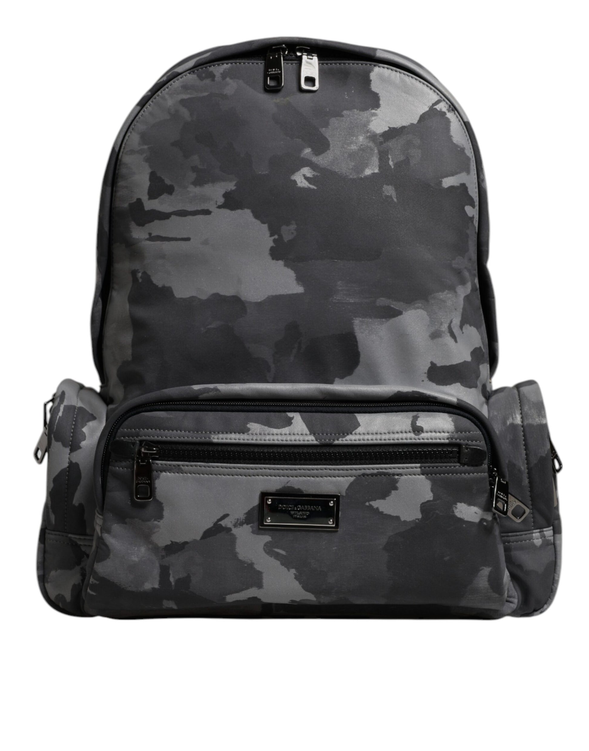 Gray Cotton Camouflage Logo Plaque Backpack Bag