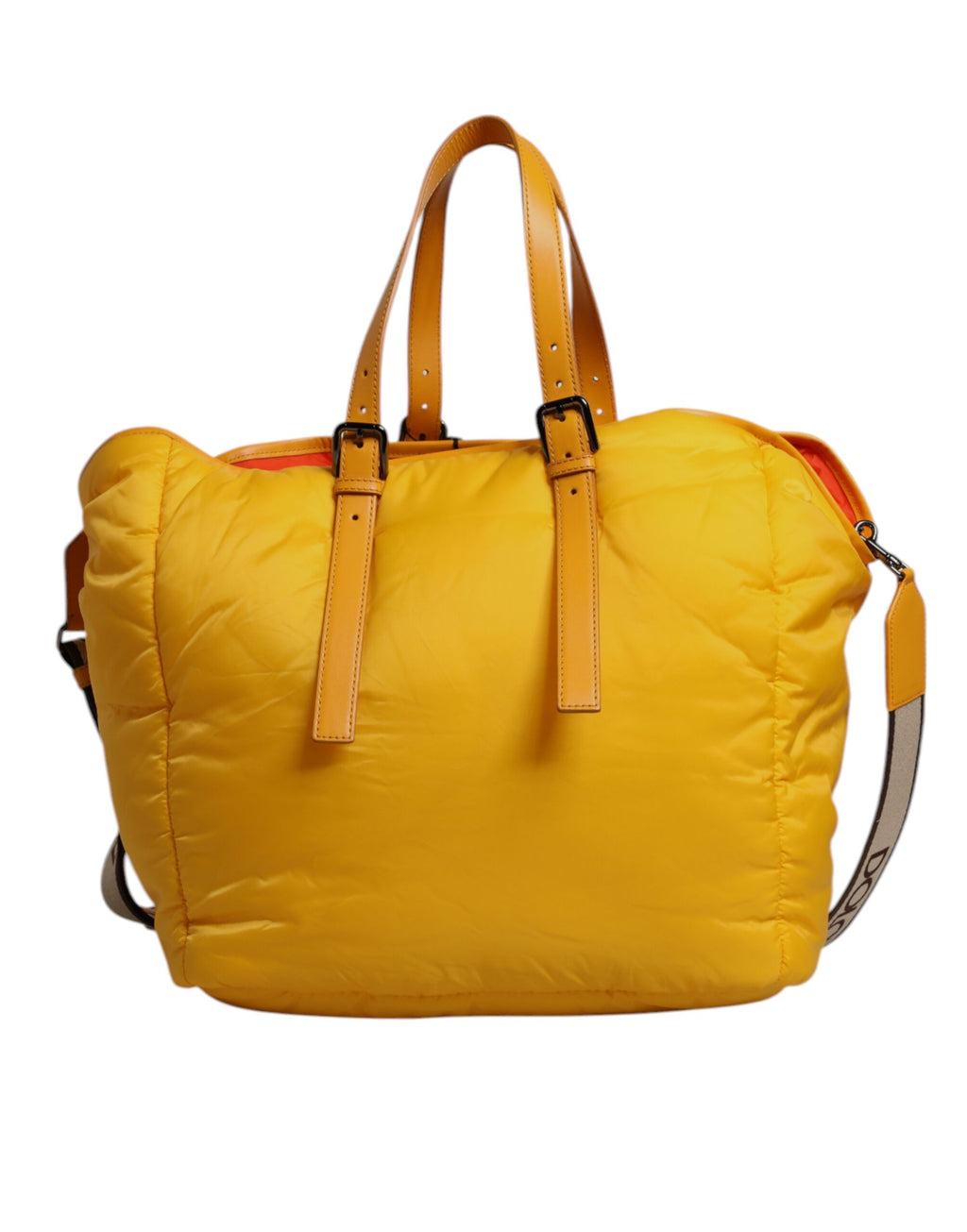 Yellow Orange Nylon Logo Plaque Hand Shoulder Tote Bag