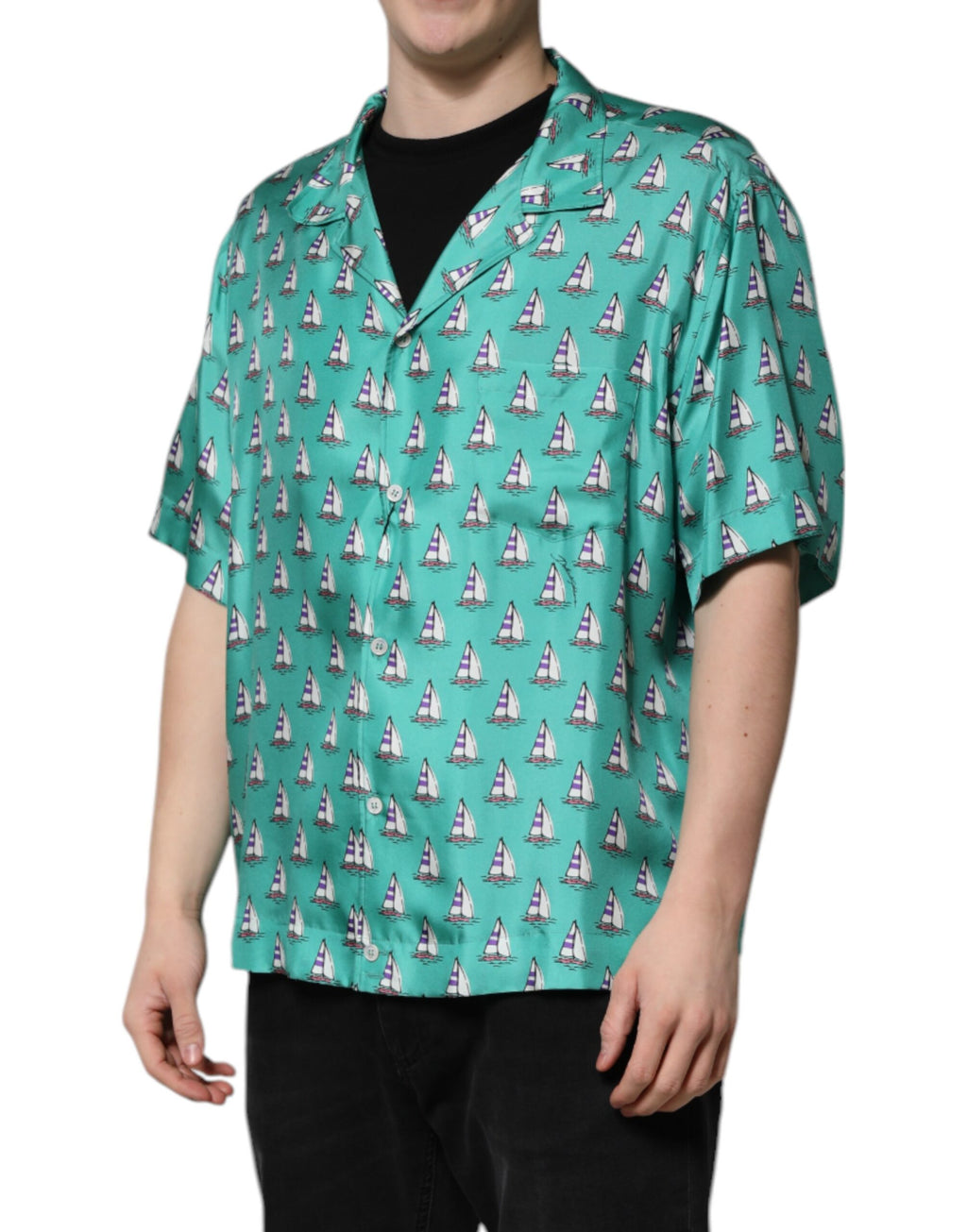Green Printed Short Sleeves Casual Shirt