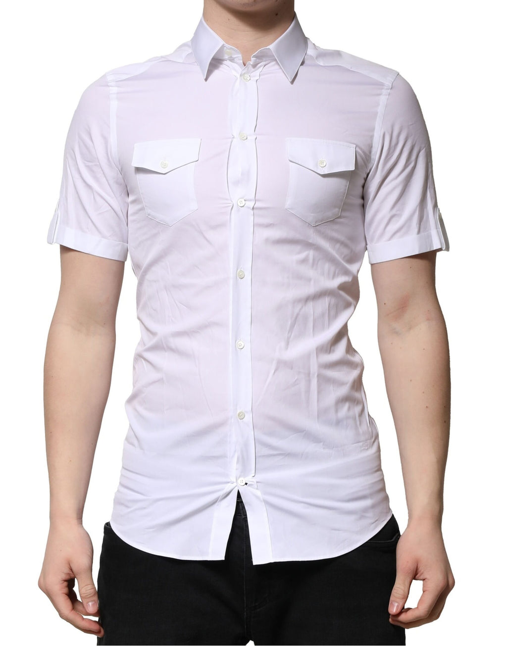 White Cotton GOLD Short Sleeves Formal Shirt