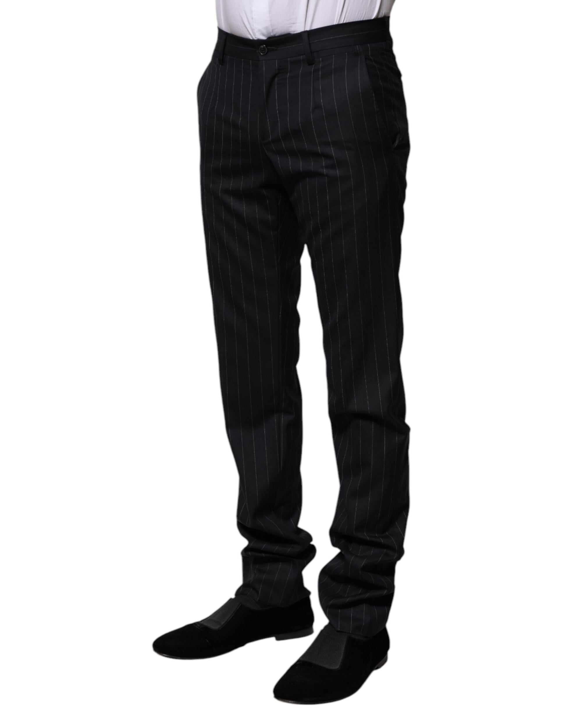 Black Wool Striped Formal Pants