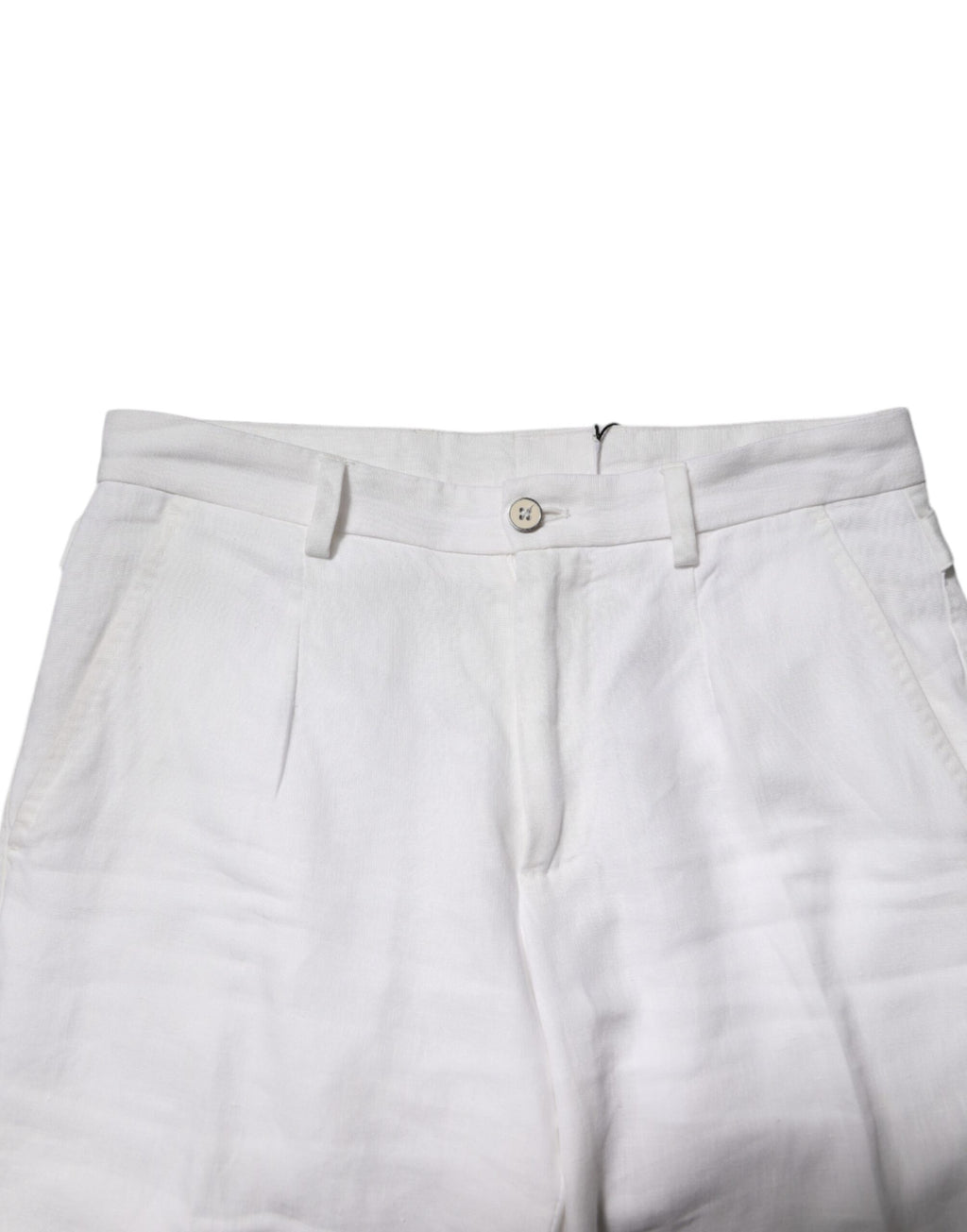 White Linen Mid Waist Cropped Pants