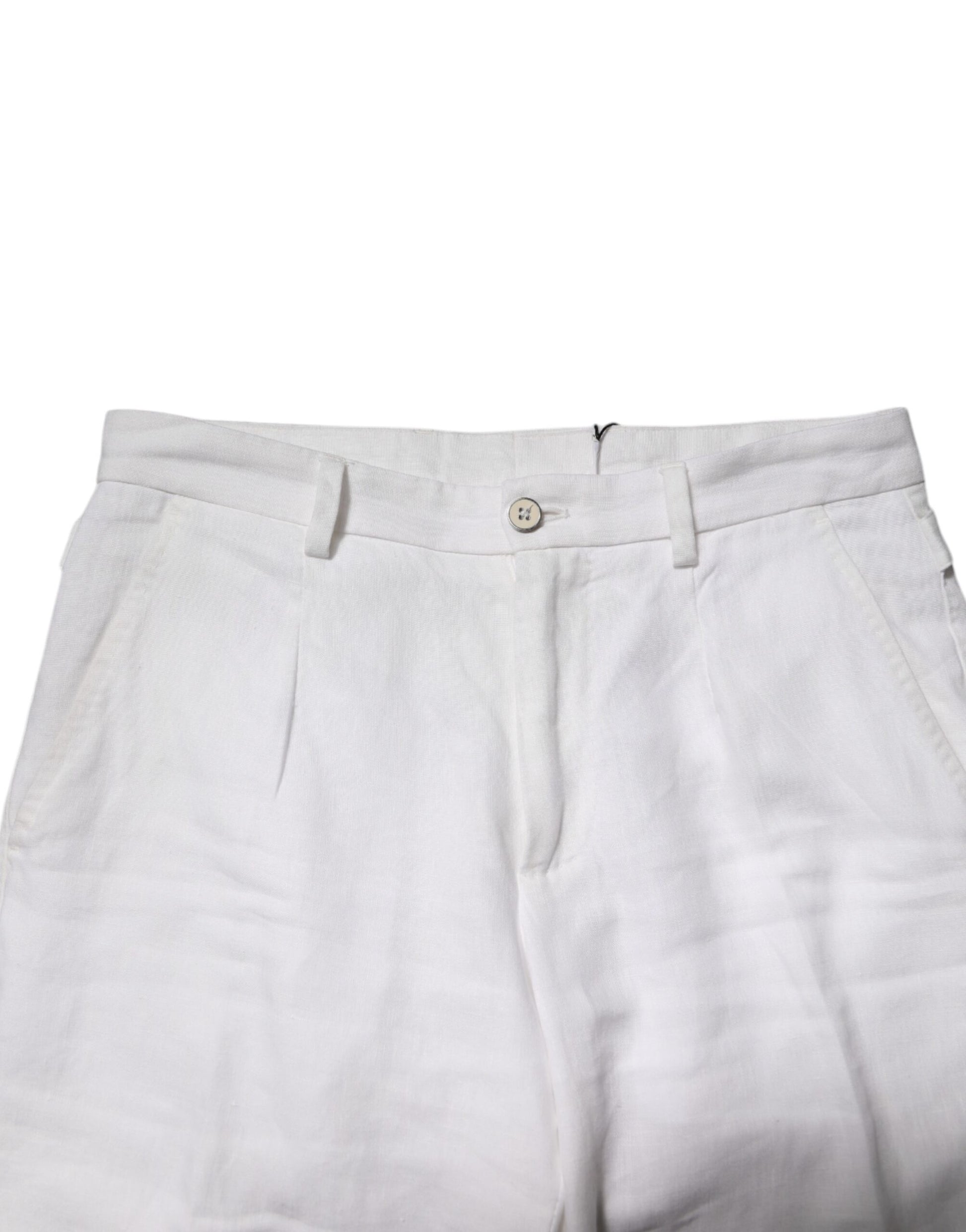 White Linen Mid Waist Cropped Pants