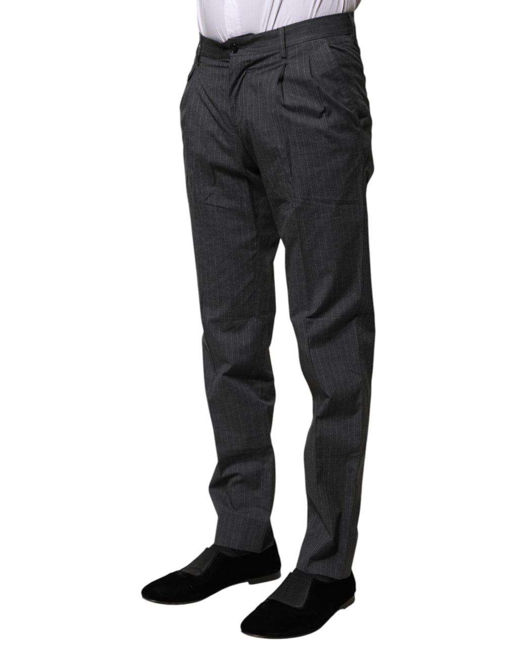 Gray Striped Cotton Formal Pants
