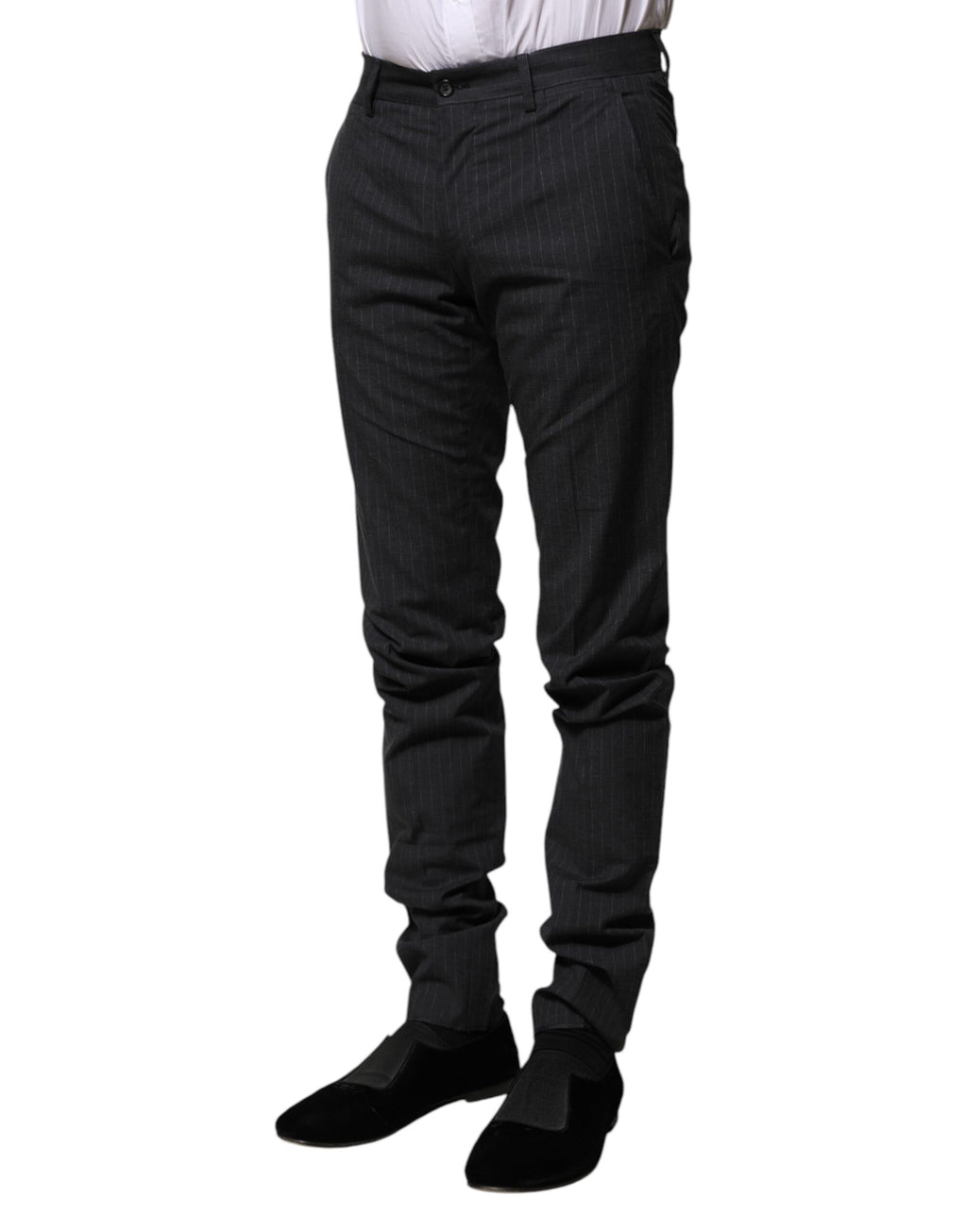 Gray Striped Cotton Formal Pants
