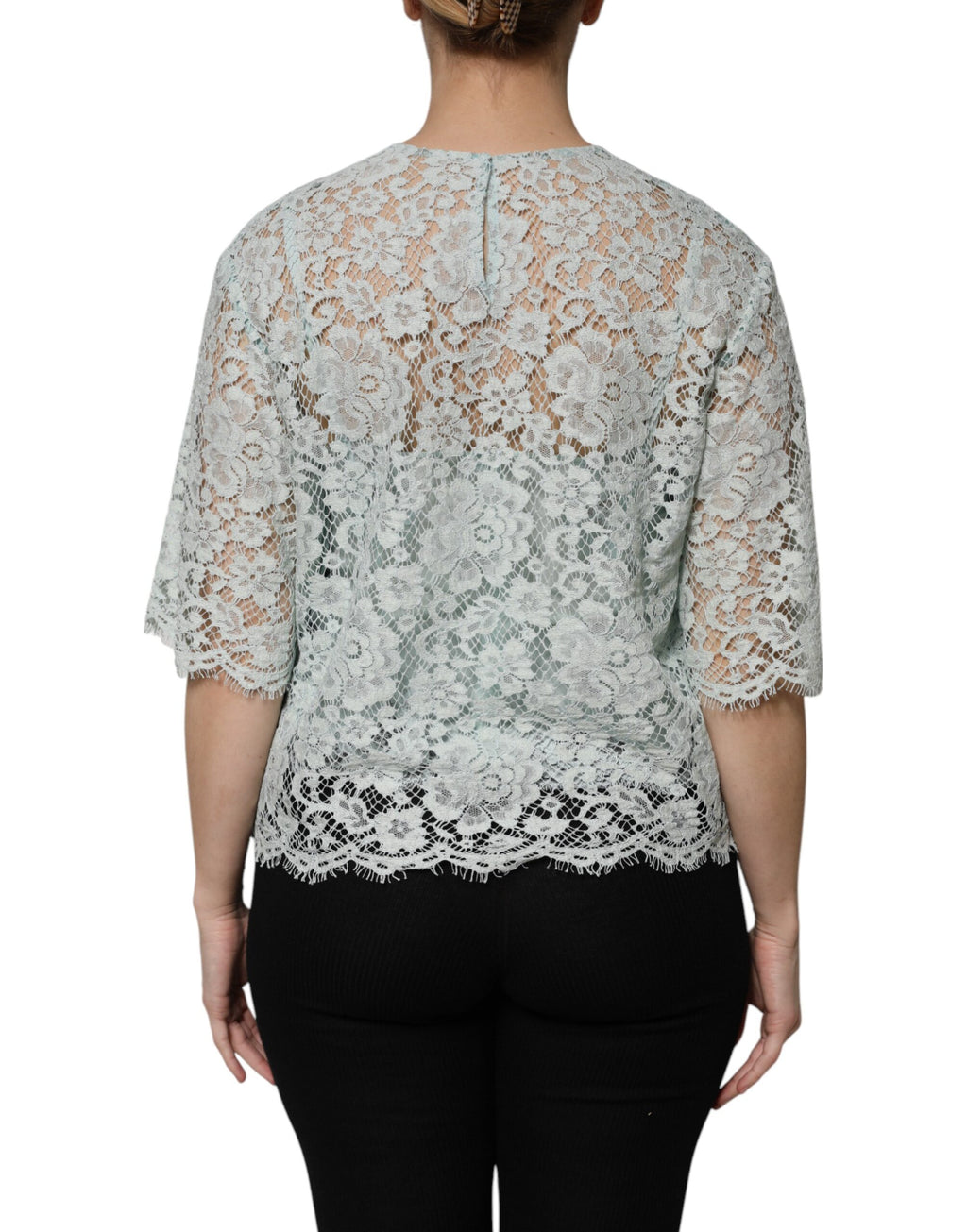 Mint Green Floral Lace Cotton Blouse Top