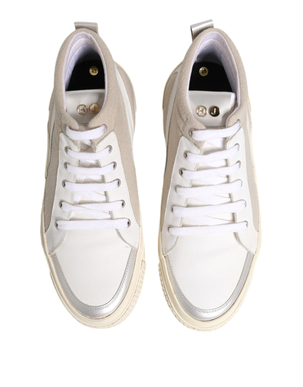 White Beige Lace Up Mid Top Casual Sneakers Shoes