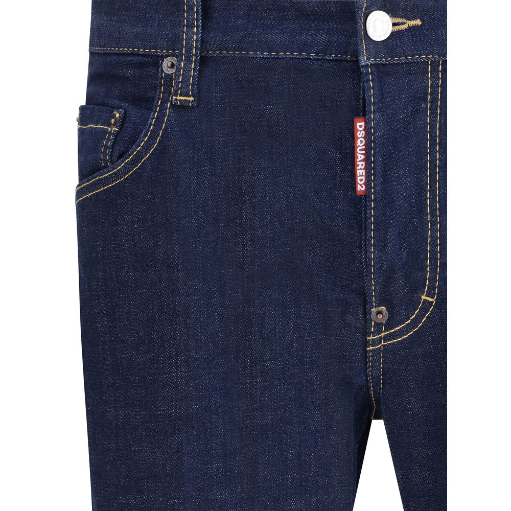 Blue Cotton Straight-Leg Jeans