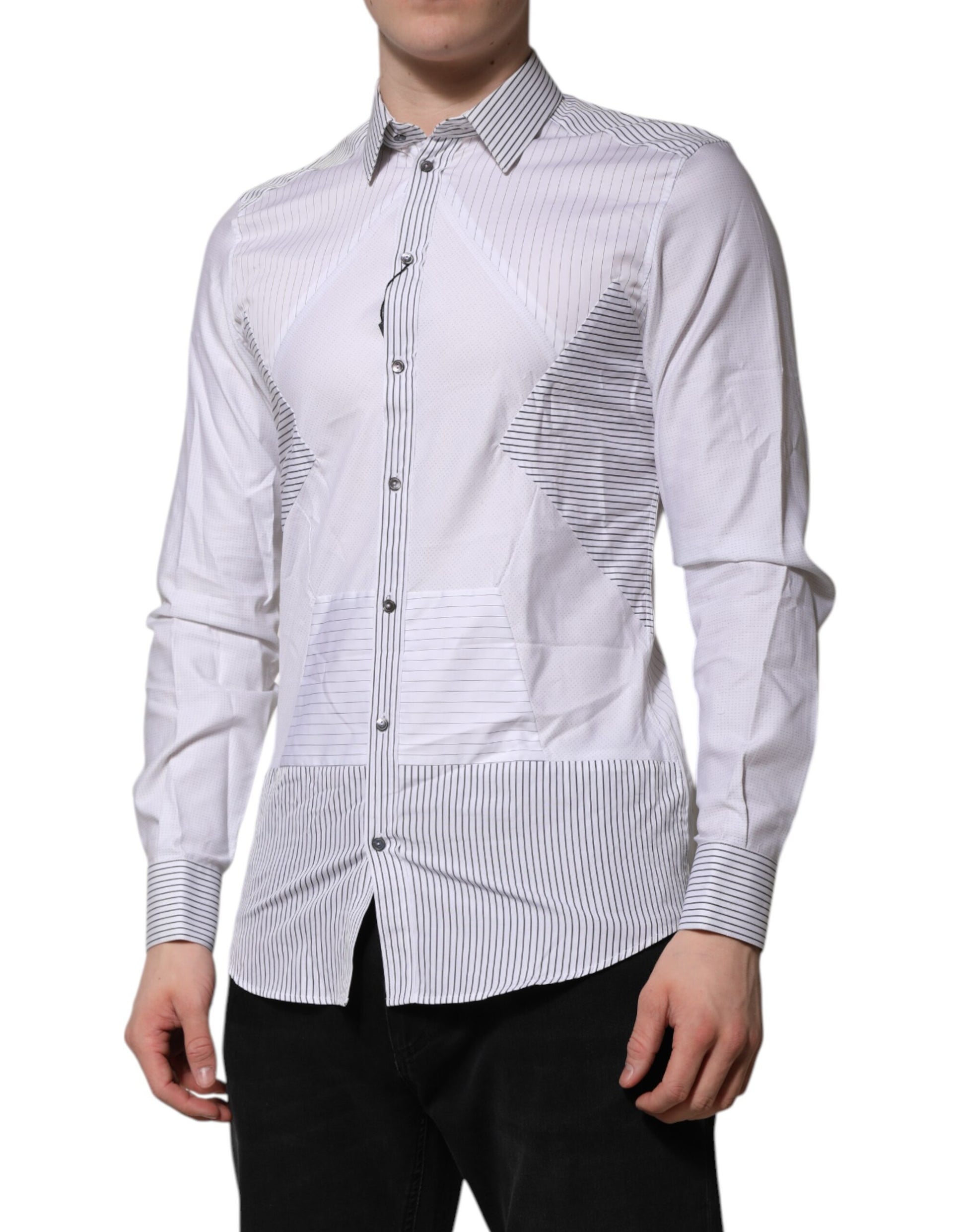 White Striped GOLD Long Sleeves Dress Shirt