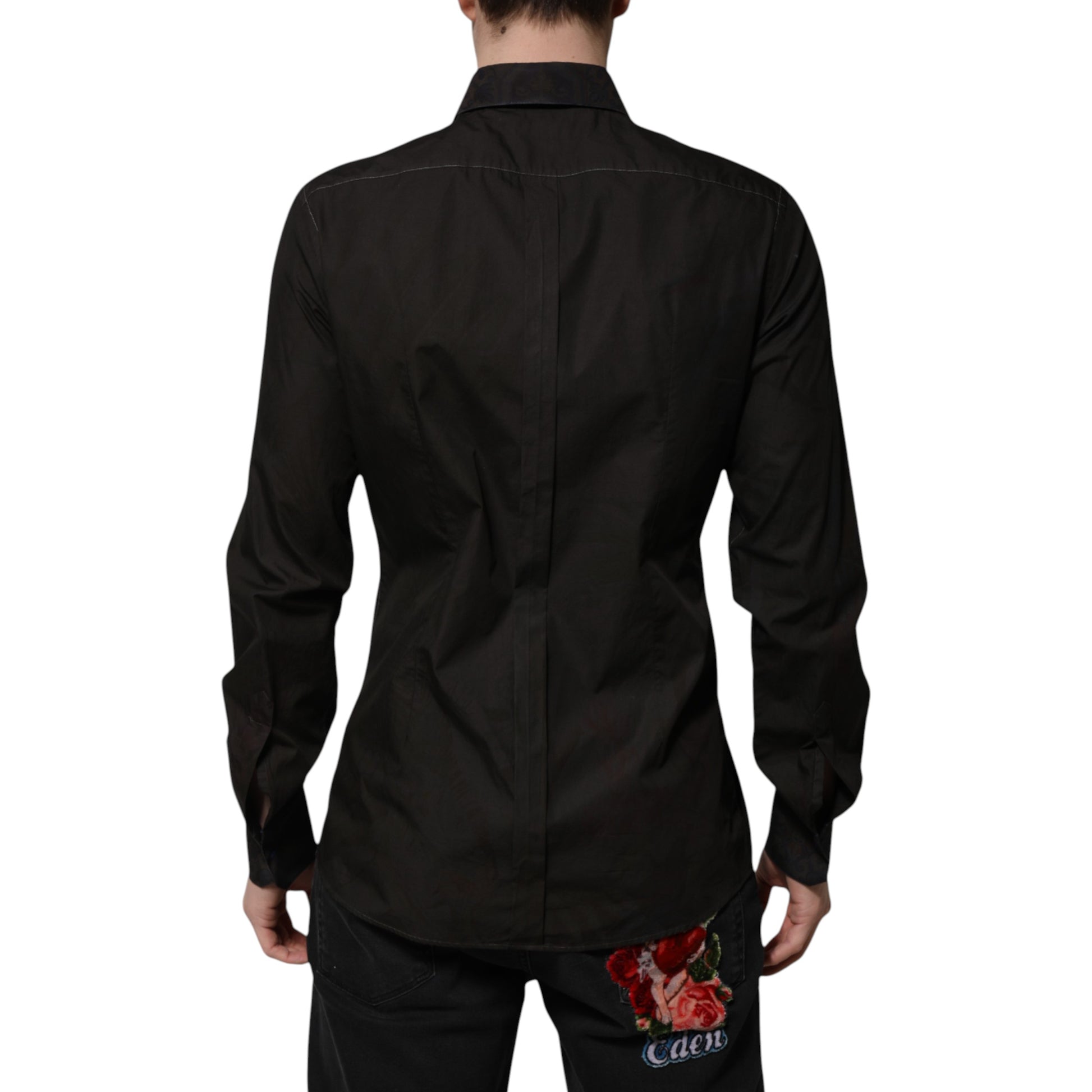 Black Cotton Jacquard GOLD Collar Dress Shirt