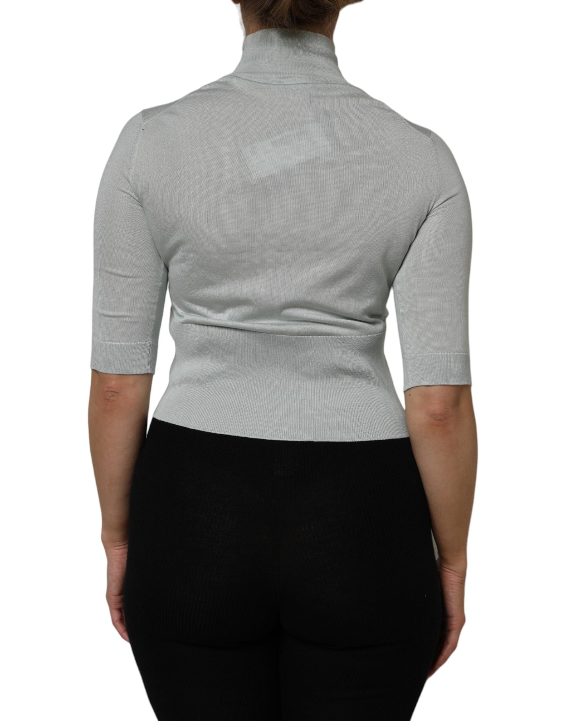 Light Green Silk Turtleneck 3/4 Sleeves Top