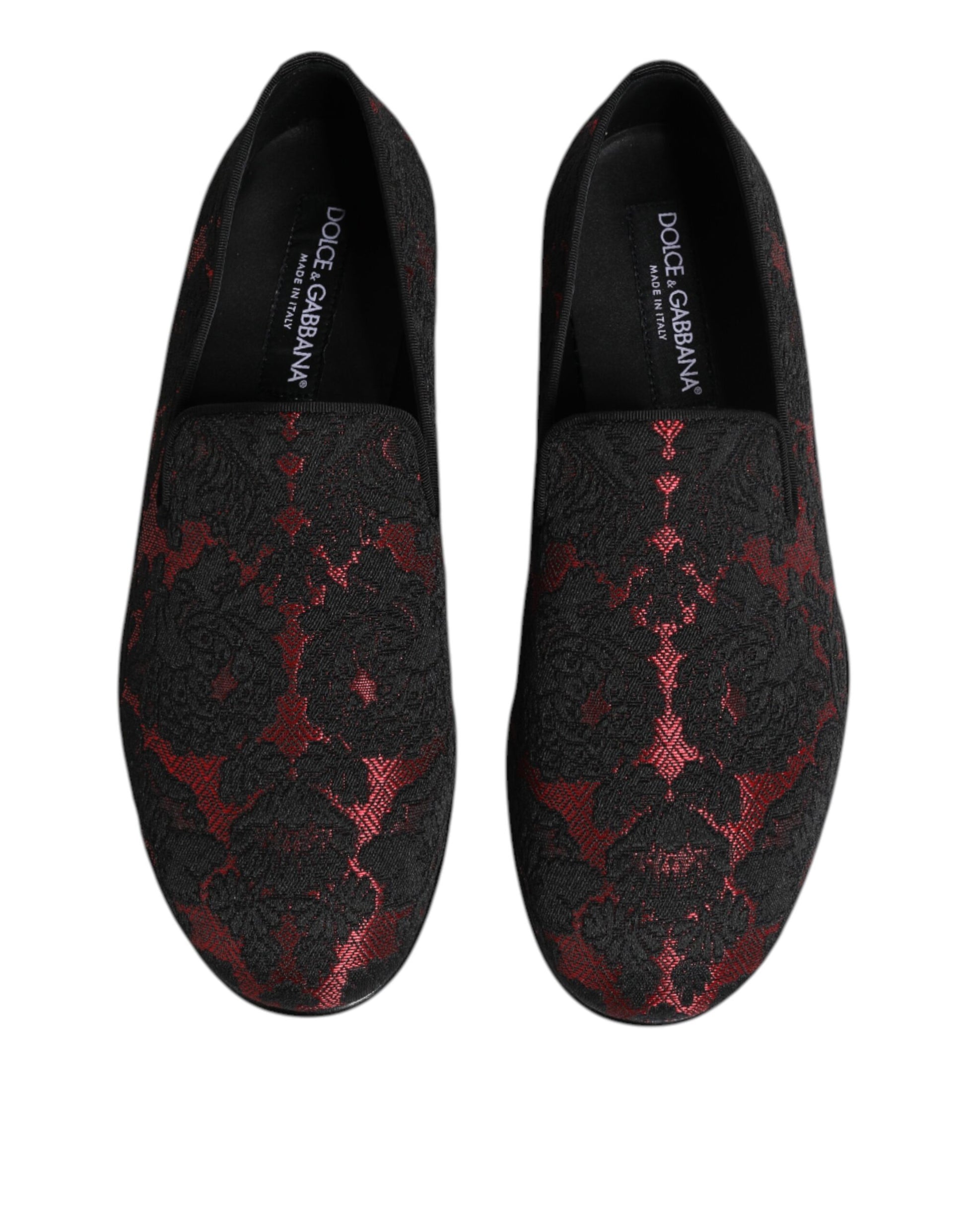 Red Black Jacquard Slip On Loafers Shoes