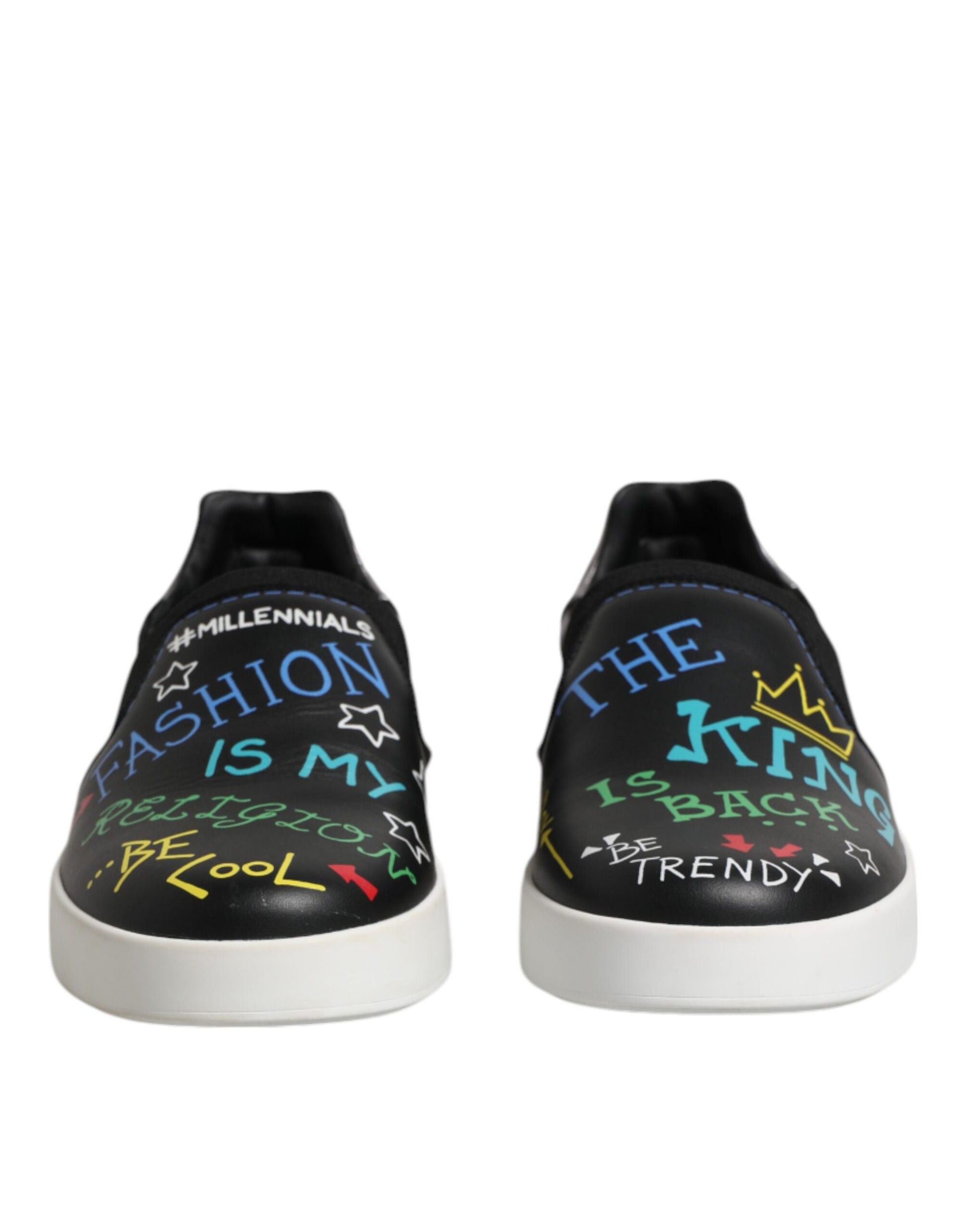 Black Leather Studded Graffiti Sneakers Shoes