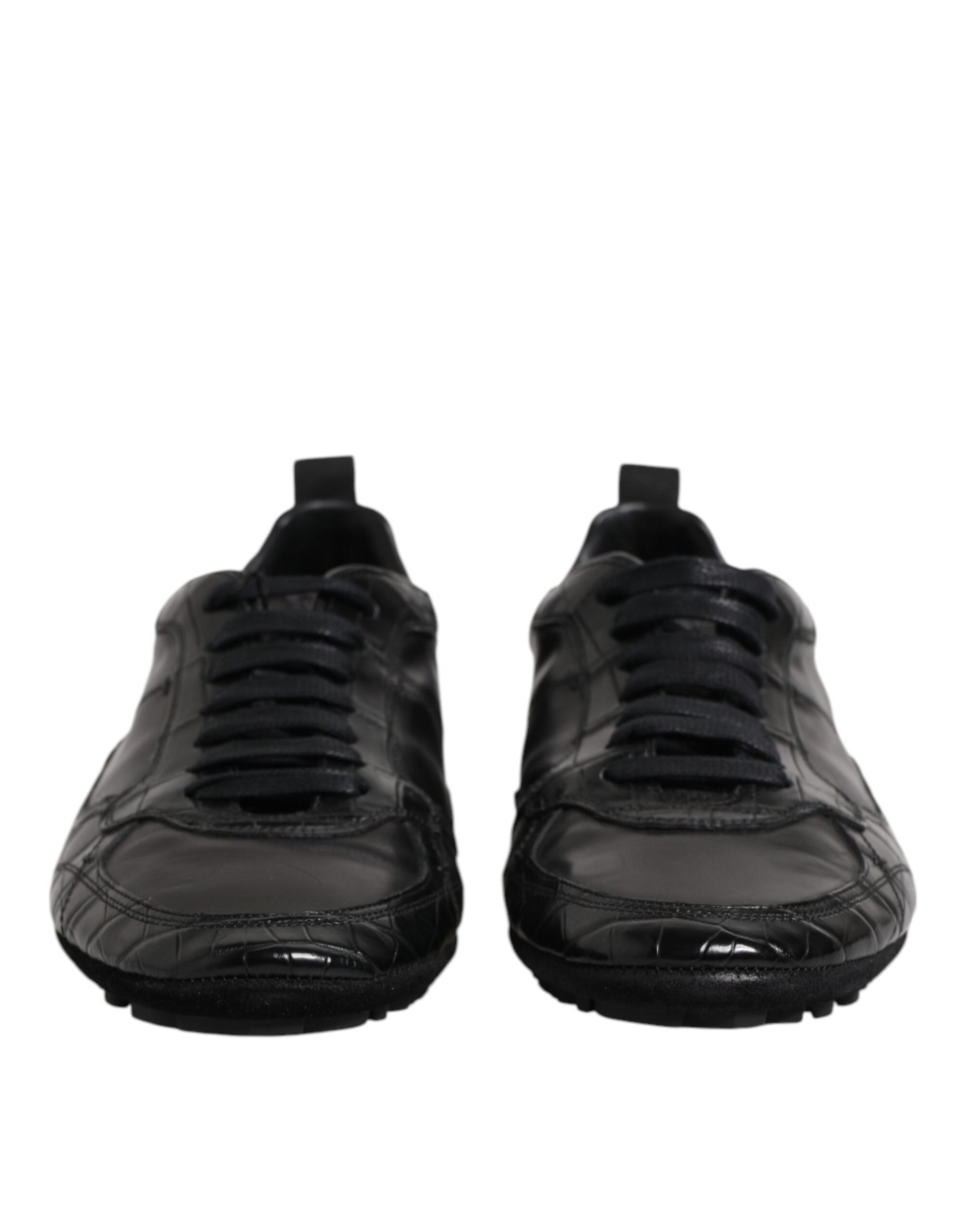 Black Exotic Leather Low Top Sneakers Shoes