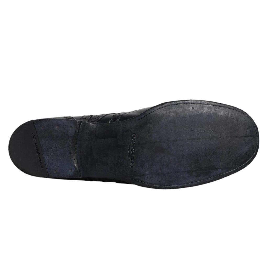 Dark Blue Leather Derby Wingtip Formal Shoes