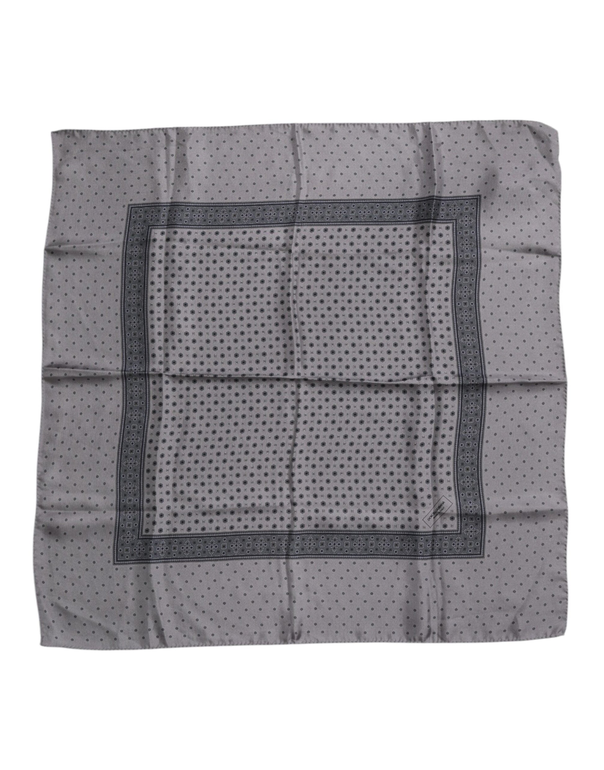Gray Polka Dot Silk Square Men Foulard Scarf