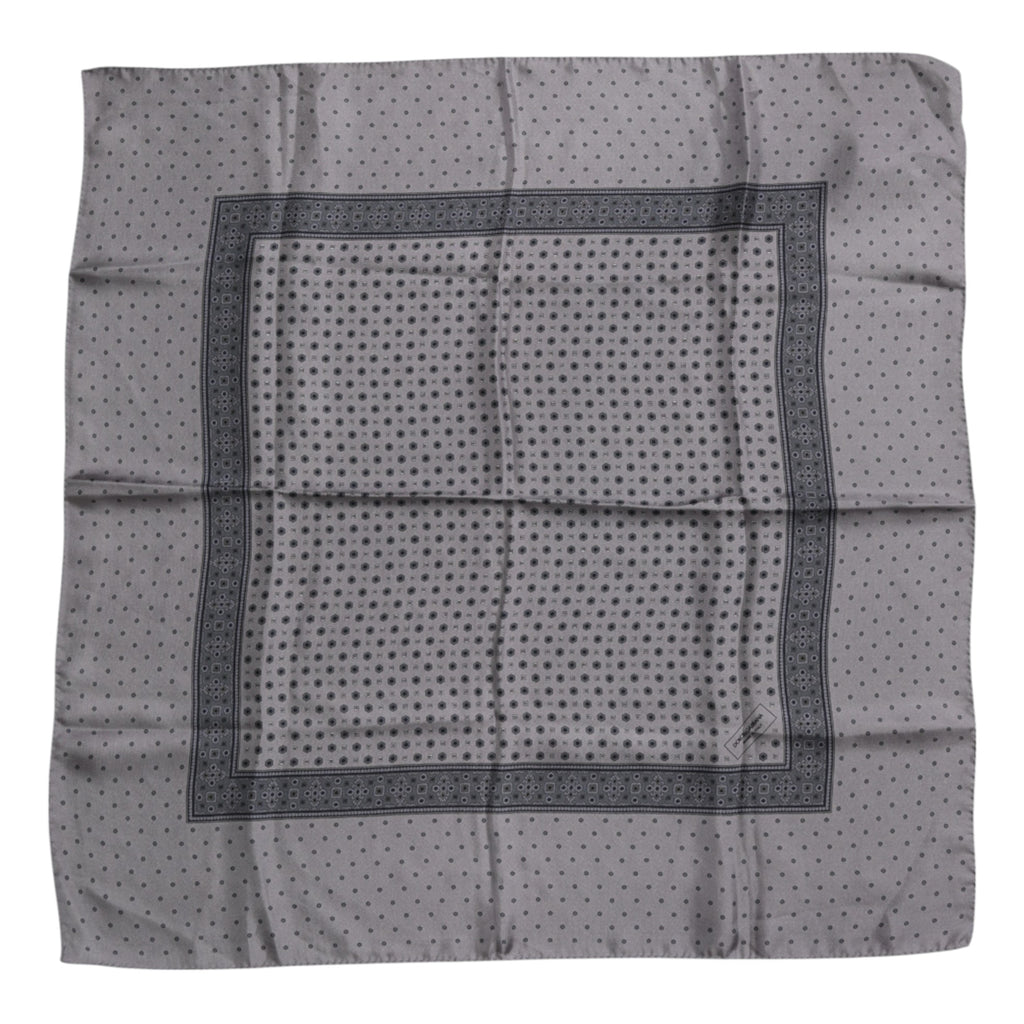 Gray Polka Dot Silk Square Men Foulard Scarf